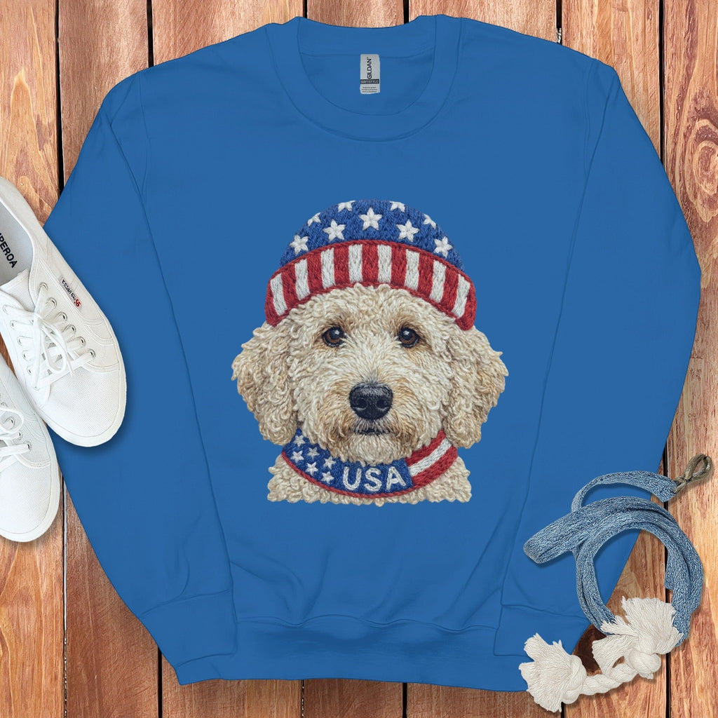 Patriotic Cream Doodle Sweatshirt in Royal / S by Puppy Jo