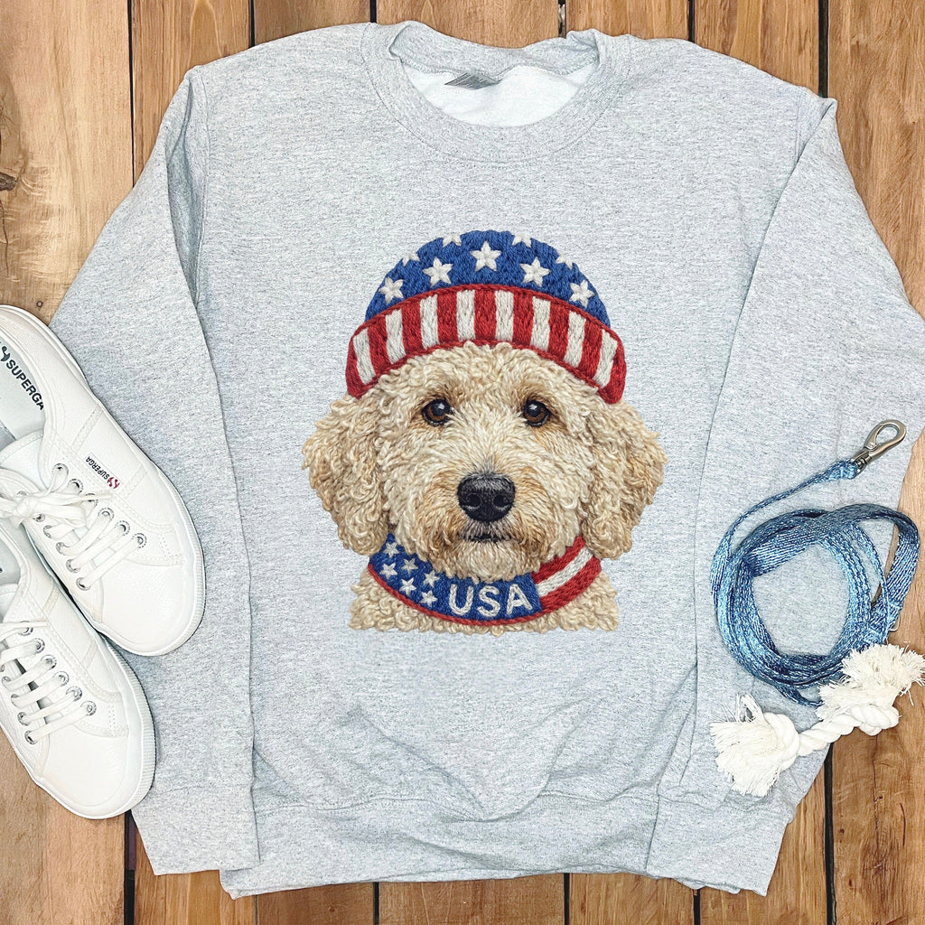 Patriotic Cream Doodle Sweatshirt in Sport Grey / S by Puppy Jo