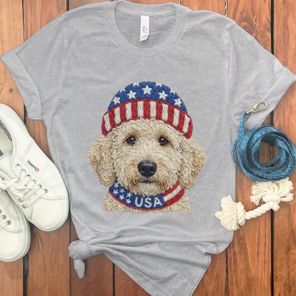 Patriotic Cream Doodle T-Shirt in Athletic Heather / S by Puppy Jo
