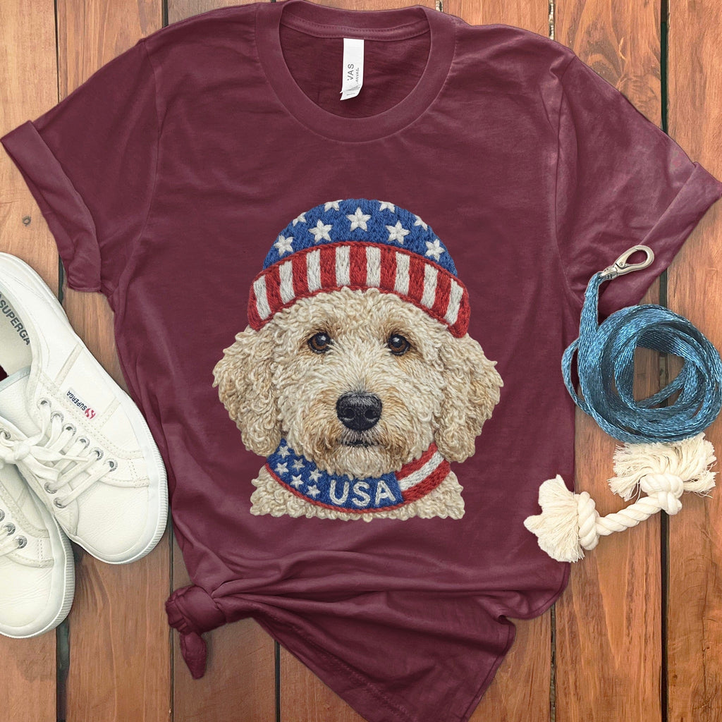 Patriotic Cream Doodle T-Shirt in Maroon / S by Puppy Jo