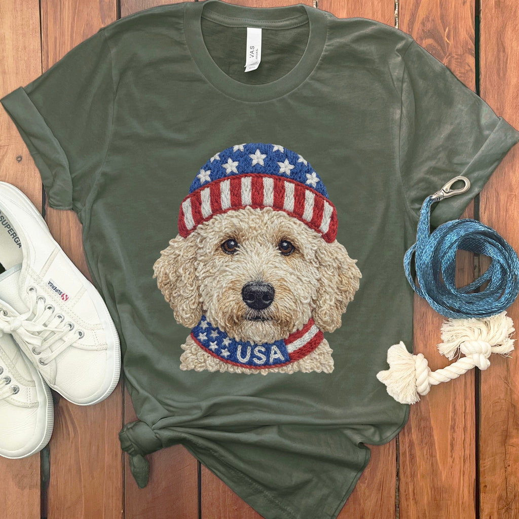 Patriotic Cream Doodle T-Shirt in Military Green / S by Puppy Jo