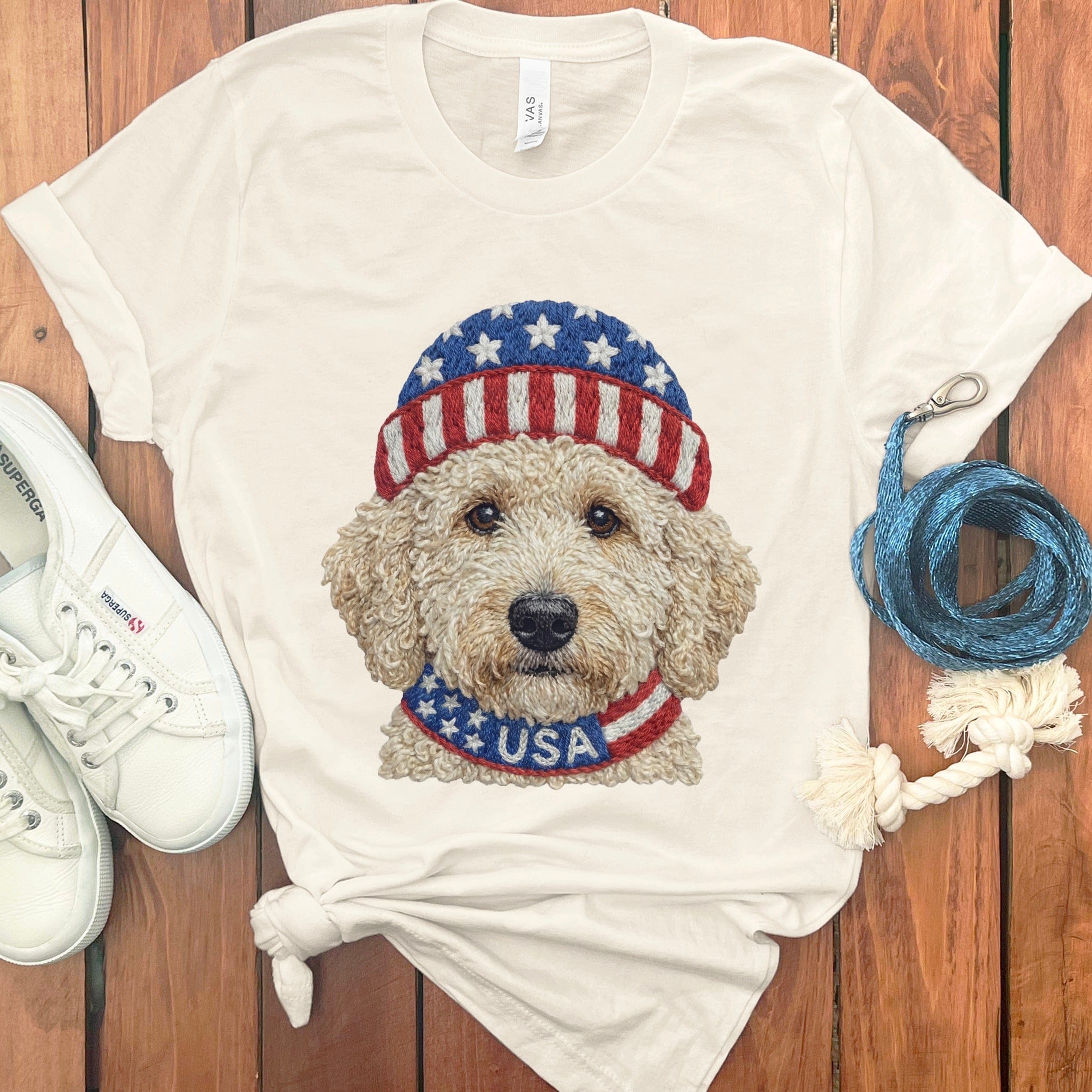 Patriotic Cream Doodle T-Shirt in Natural / S by Puppy Jo