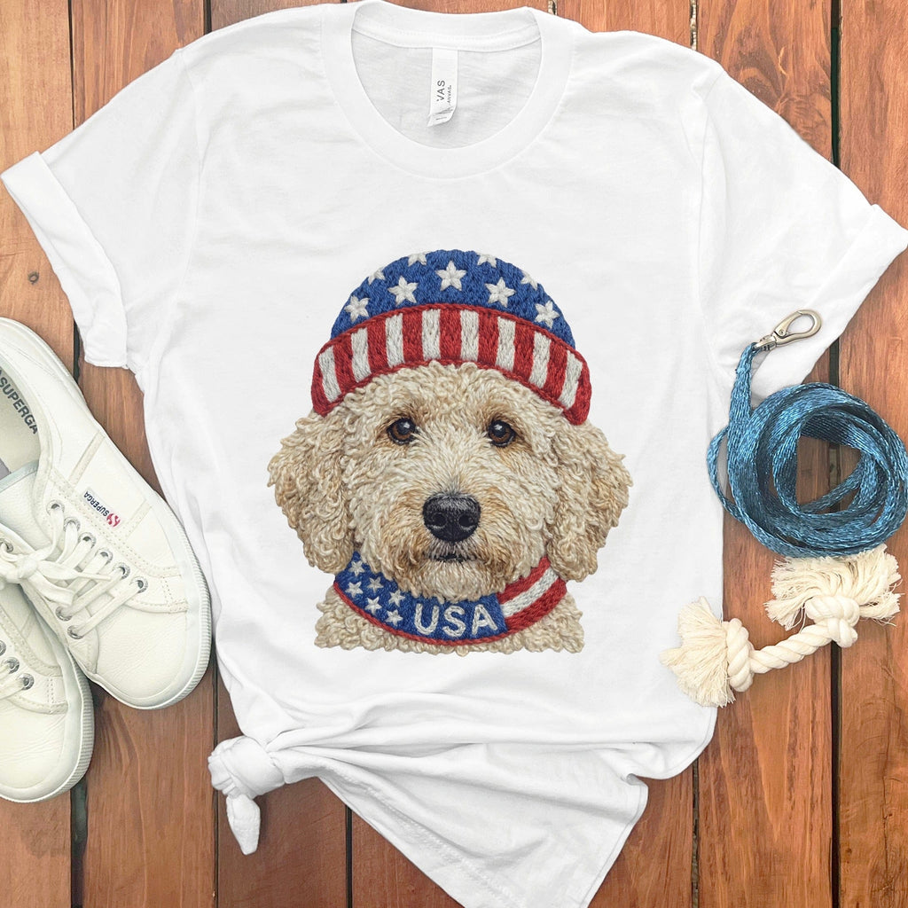 Patriotic Cream Doodle T-Shirt in White / S by Puppy Jo
