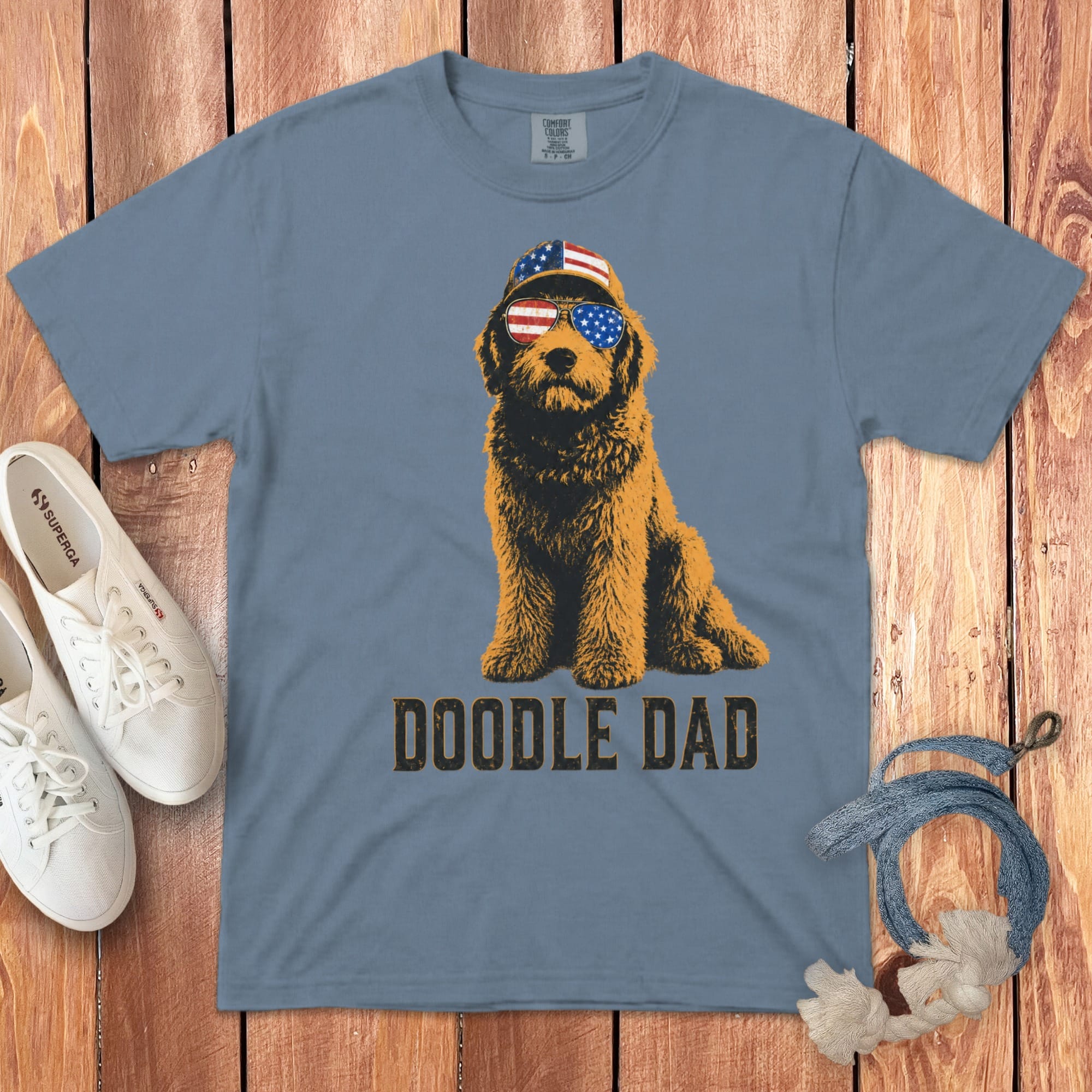 Patriotic Doodle Dad Signature T-Shirt in Blue Jean / M by Puppy Jo
