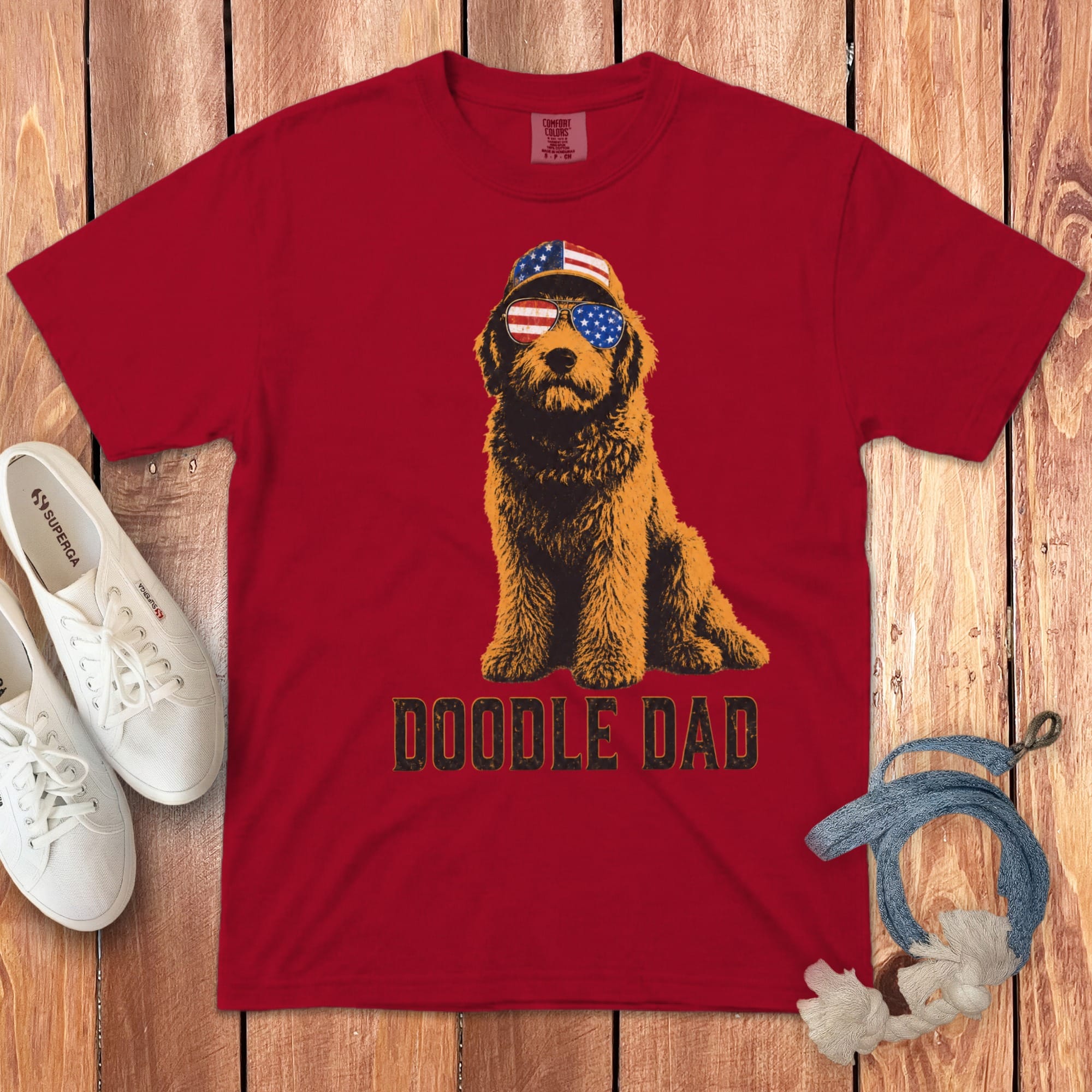 Patriotic Doodle Dad Signature T-Shirt in Red / M by Puppy Jo