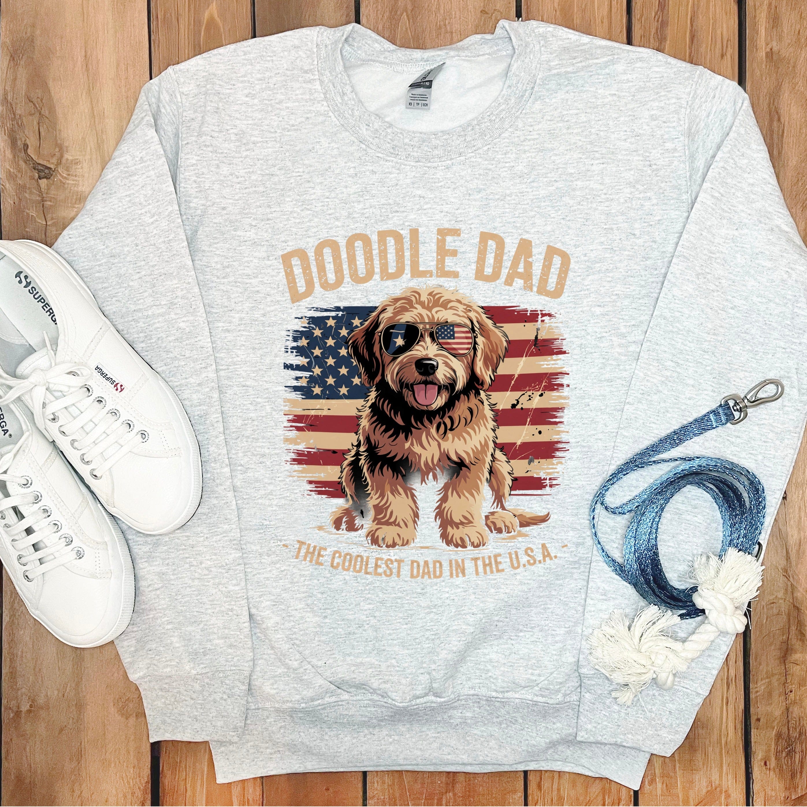 Patriotic Doodle Dad Sweatshirt in Ash / S by Puppy Jo