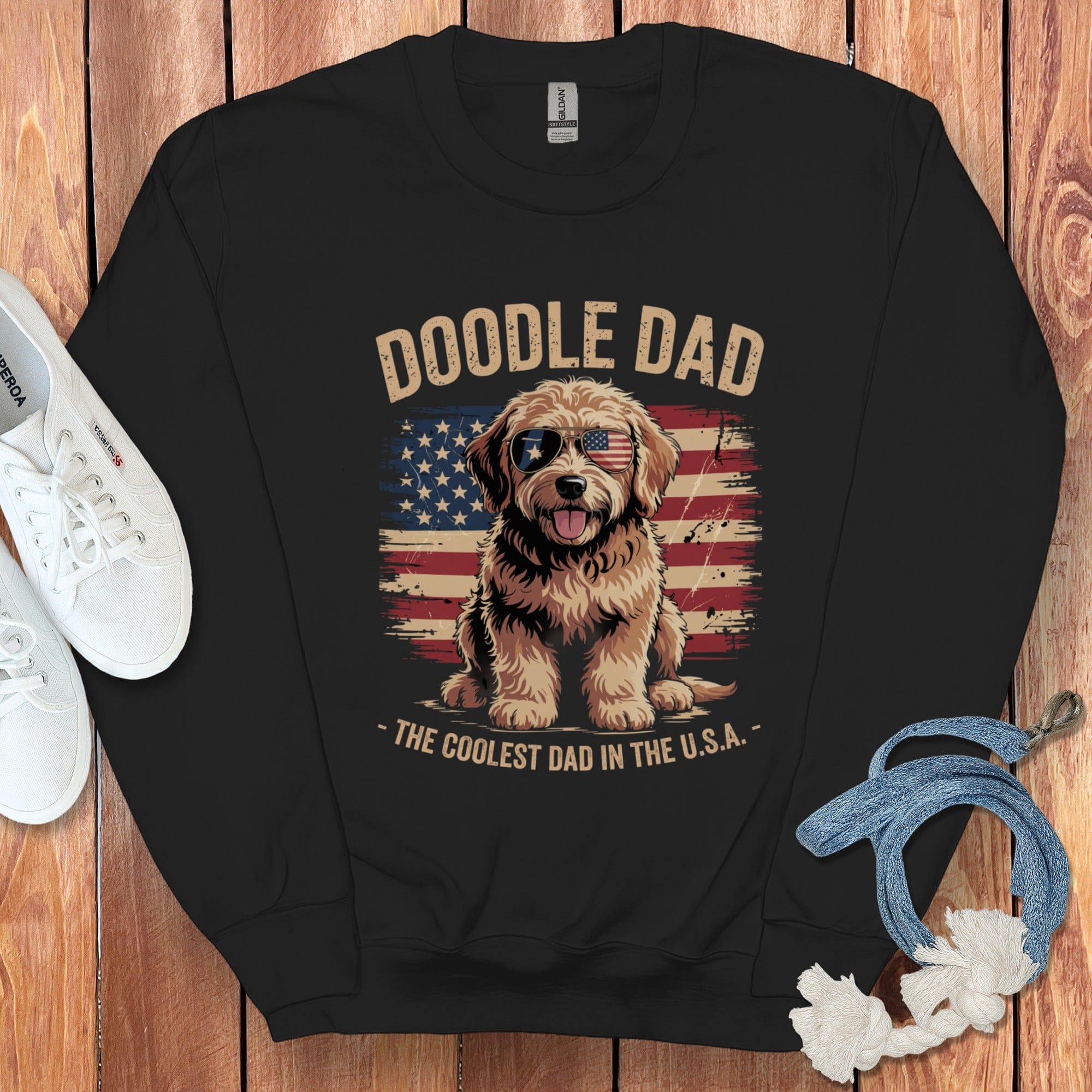 Patriotic Doodle Dad Sweatshirt in Black / S by Puppy Jo