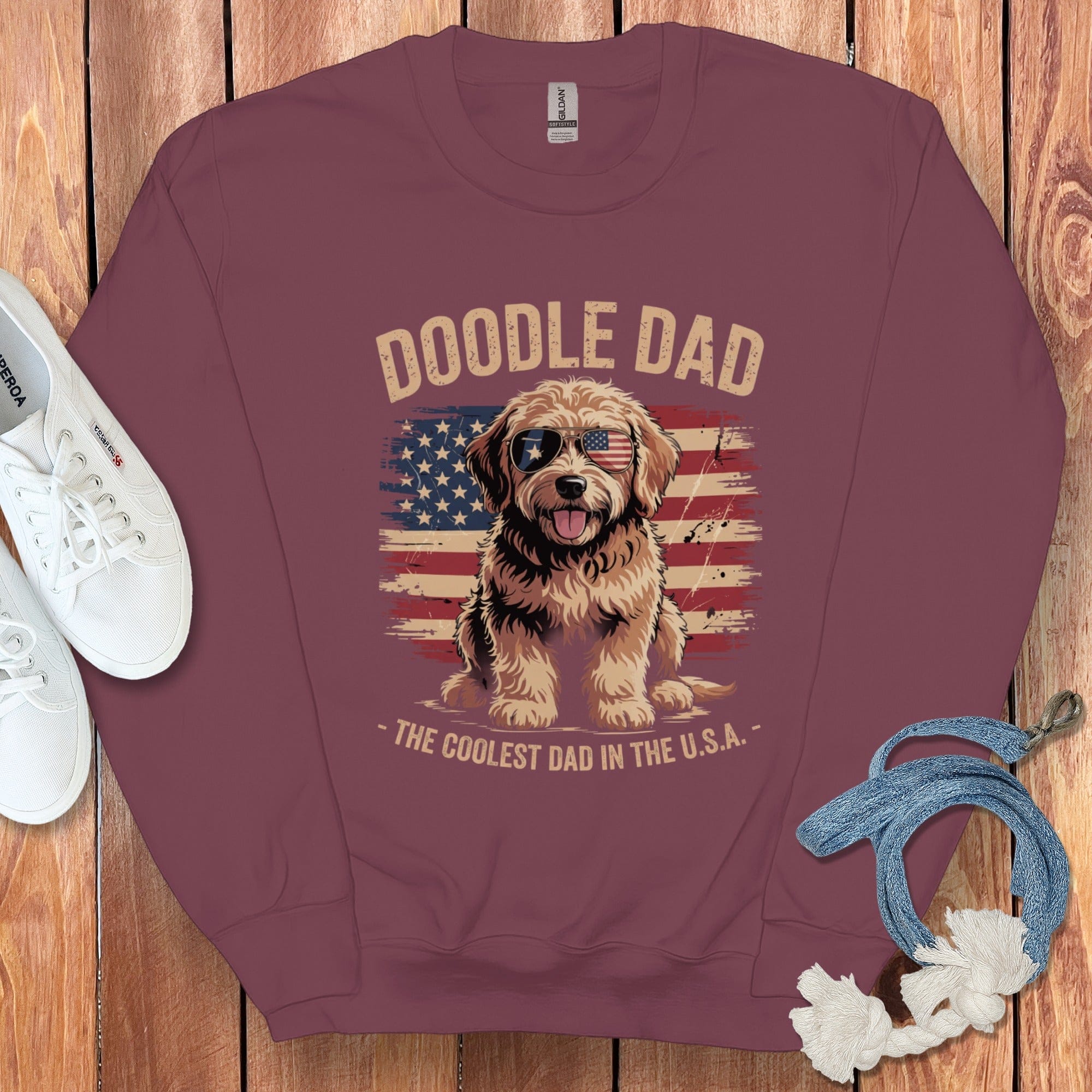 Patriotic Doodle Dad Sweatshirt in Maroon / S by Puppy Jo