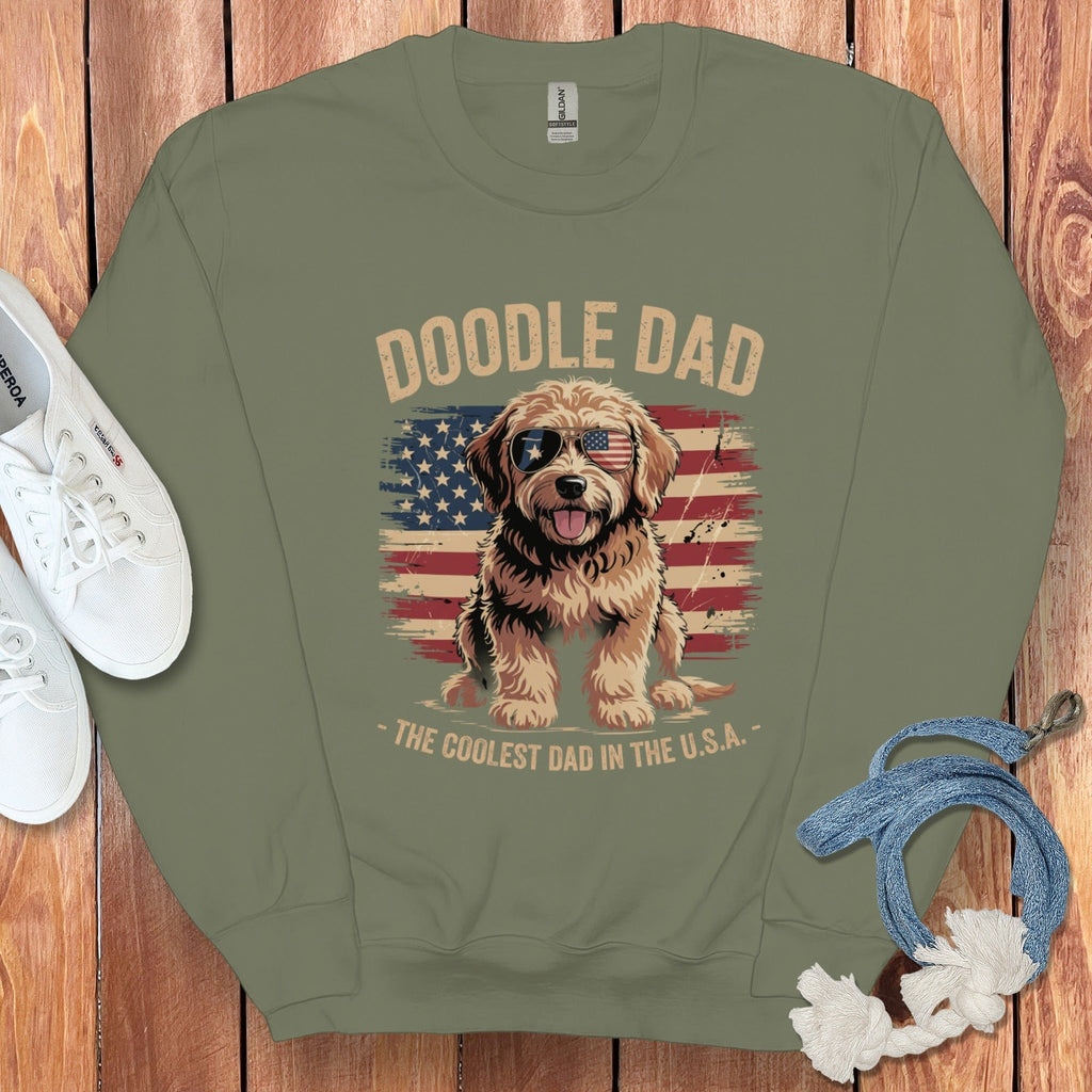 Patriotic Doodle Dad Sweatshirt in Military Green / S by Puppy Jo
