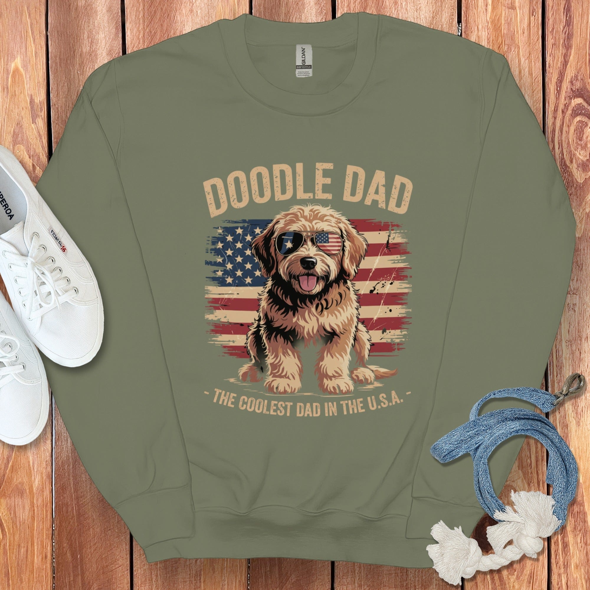 Patriotic Doodle Dad Sweatshirt in Military Green / S by Puppy Jo