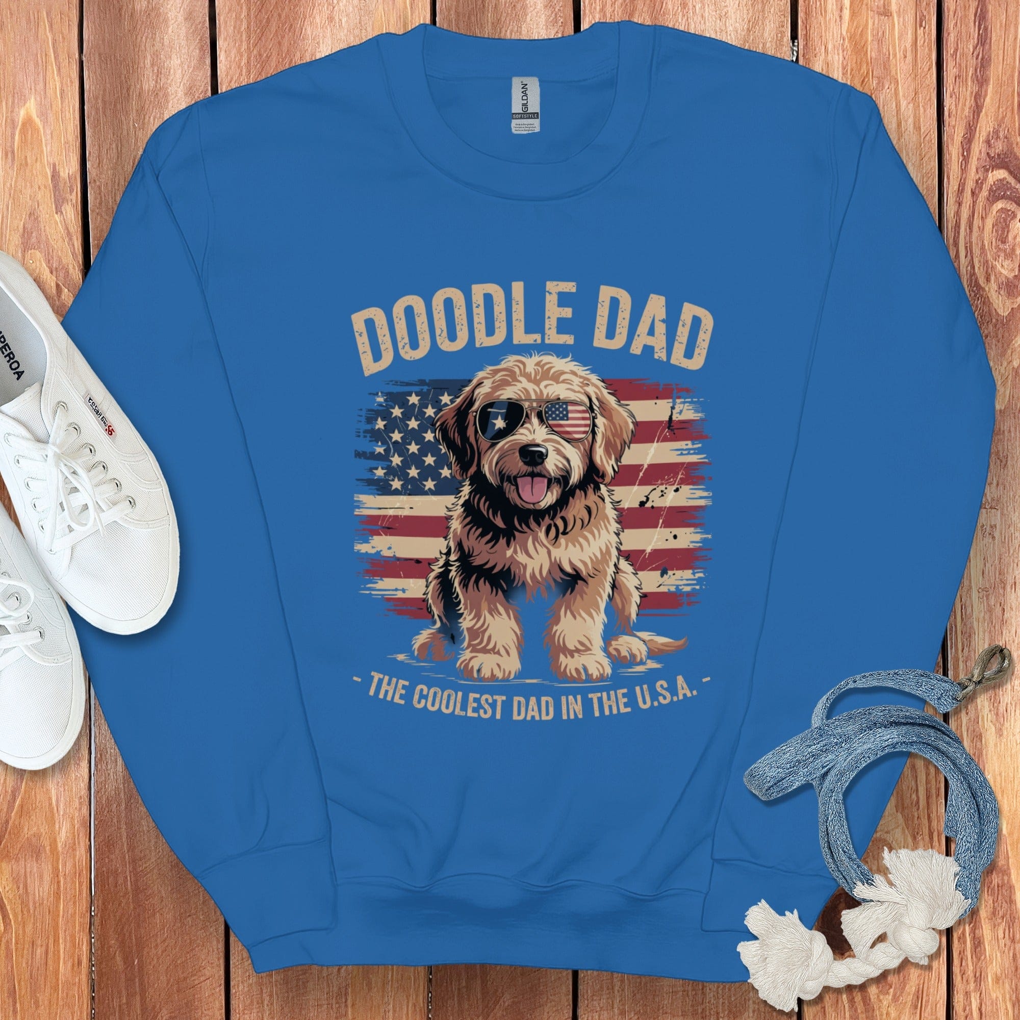 Patriotic Doodle Dad Sweatshirt in Royal / S by Puppy Jo