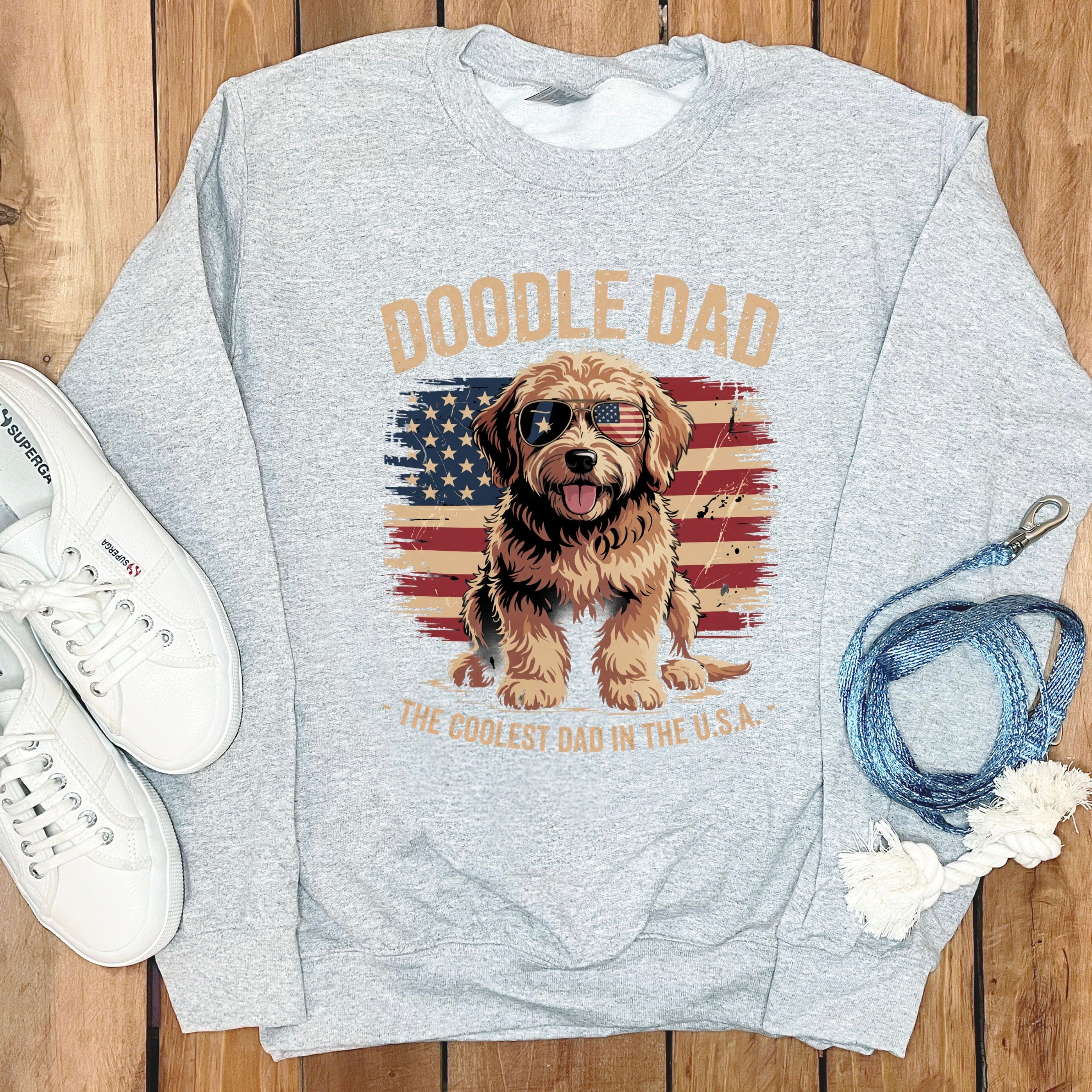 Patriotic Doodle Dad Sweatshirt in Sport Grey / S by Puppy Jo