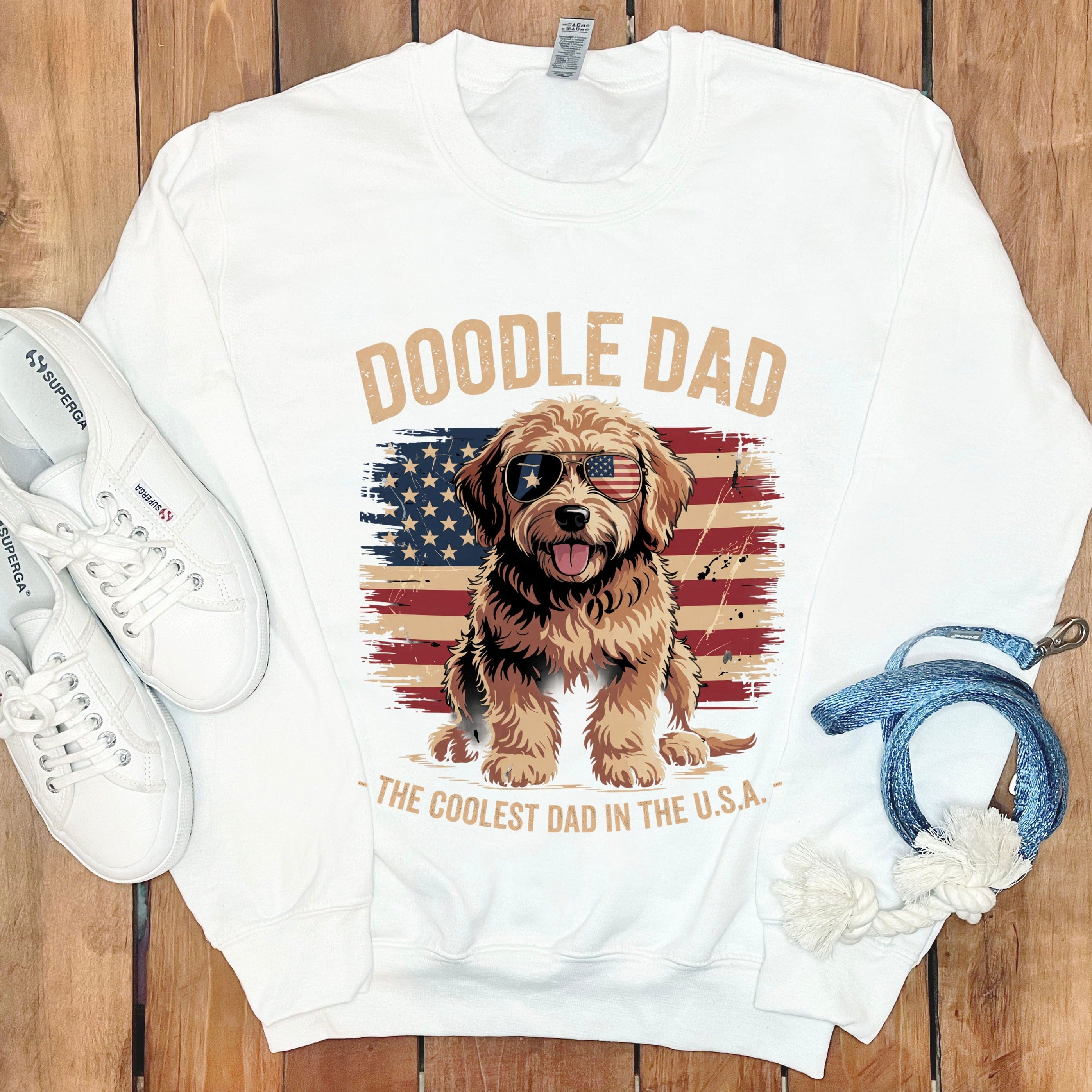 Patriotic Doodle Dad Sweatshirt in White / S by Puppy Jo