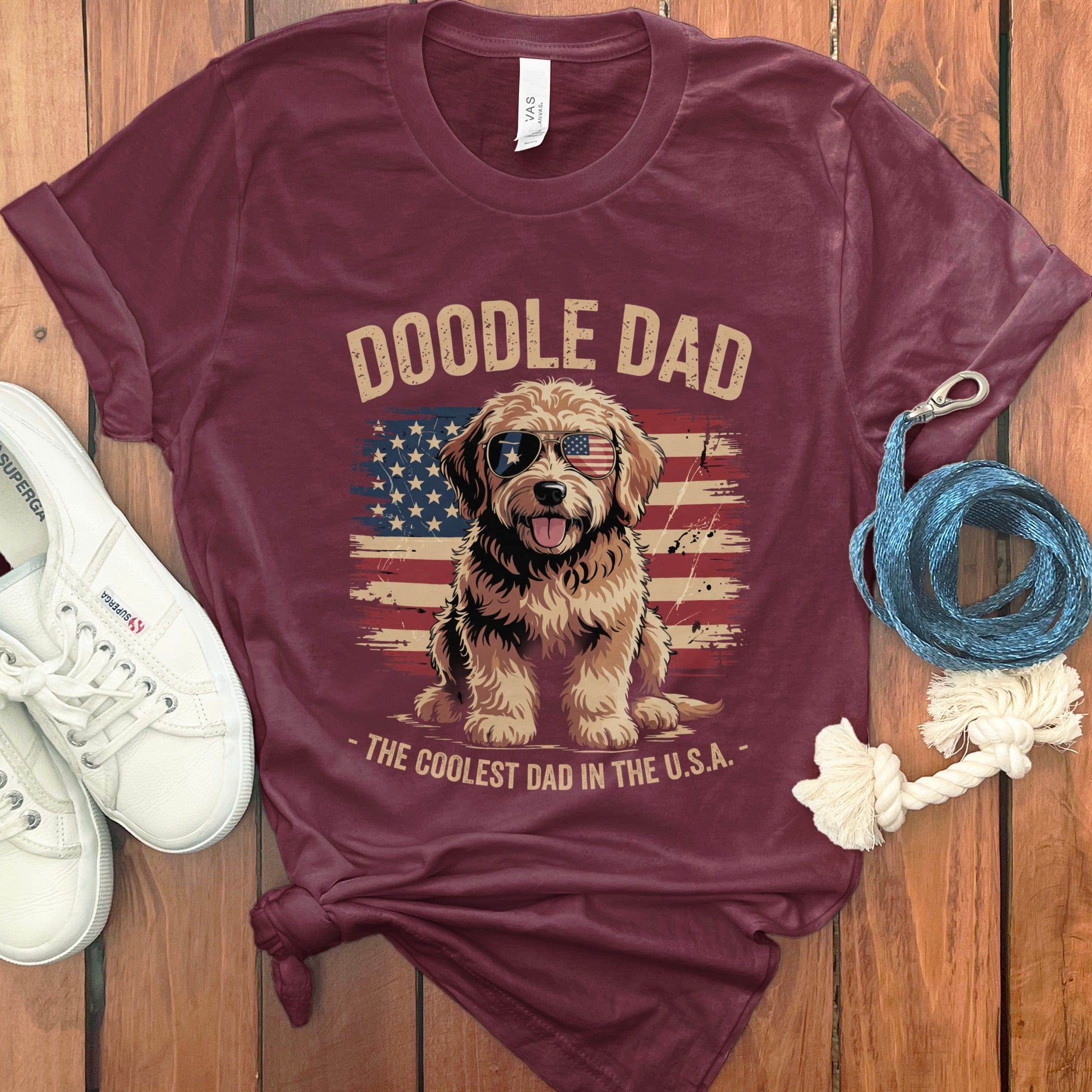 Patriotic Doodle Dad T-Shirt in Maroon / S by Puppy Jo