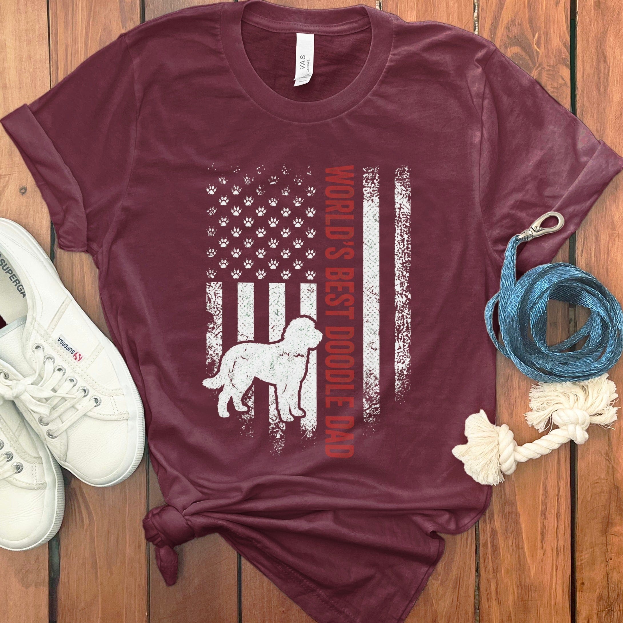 Patriotic Doodle Dad T-Shirt in Maroon / S by Puppy Jo