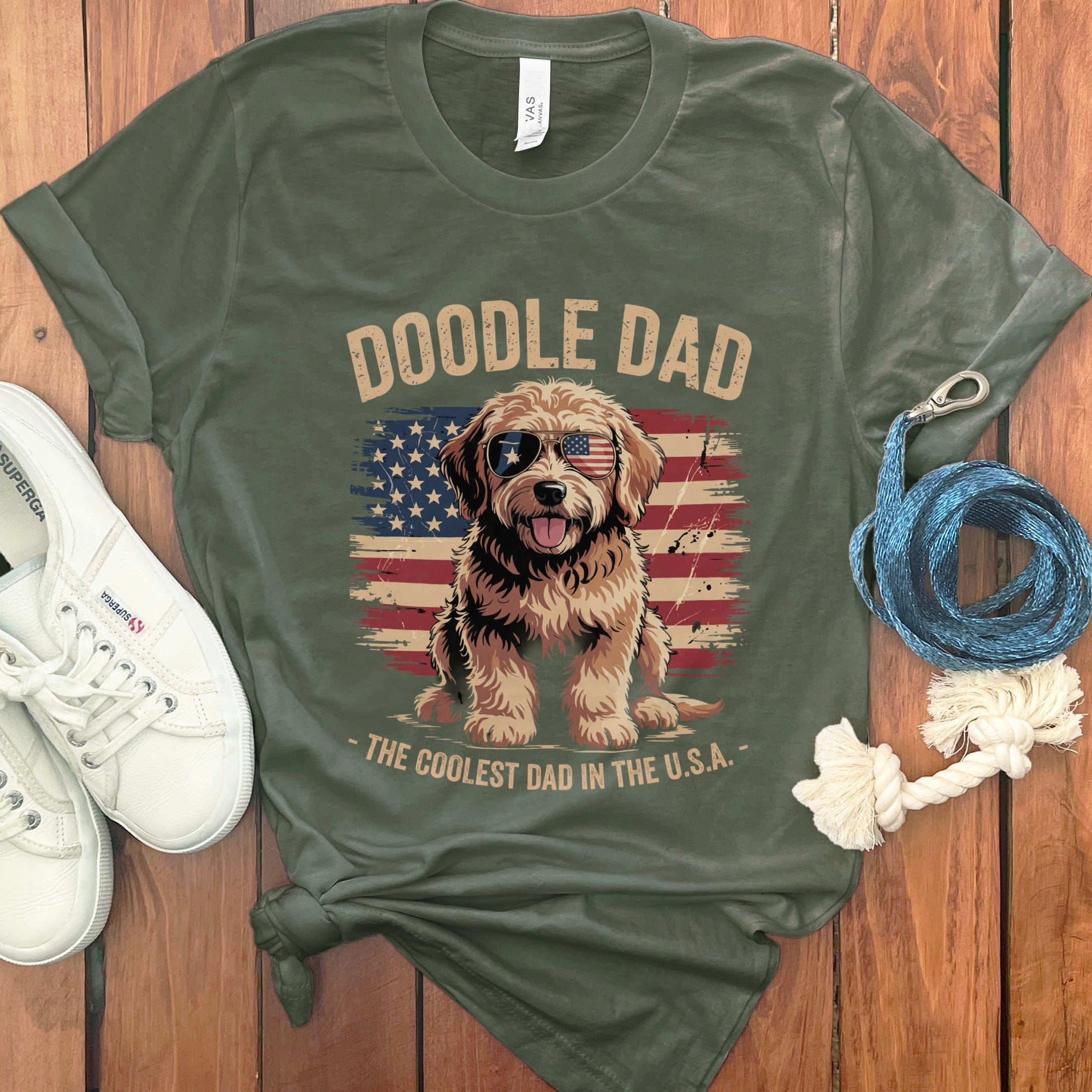 Patriotic Doodle Dad T-Shirt in Military Green / S by Puppy Jo