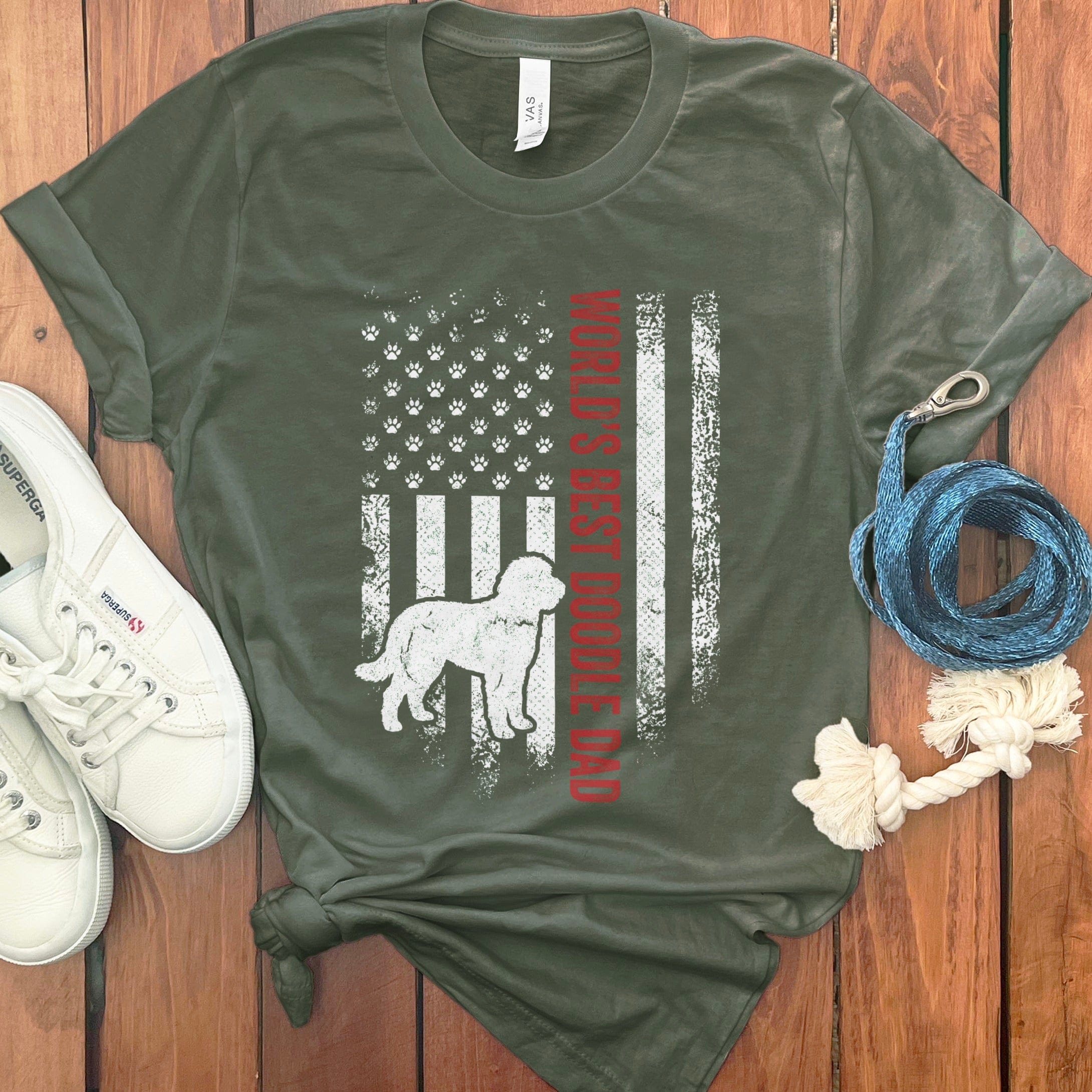 Patriotic Doodle Dad T-Shirt in Military Green / S by Puppy Jo