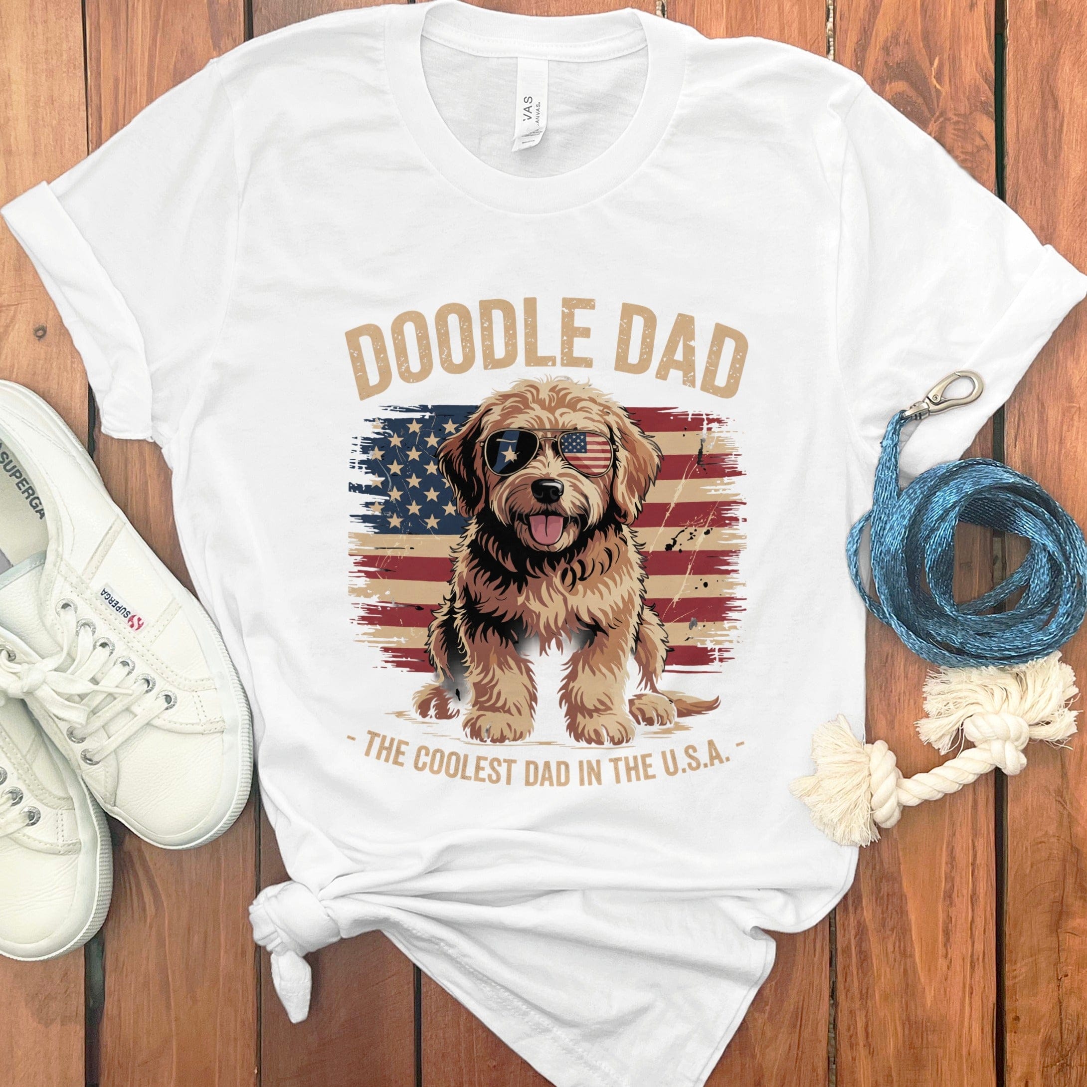 Patriotic Doodle Dad T-Shirt in White / S by Puppy Jo