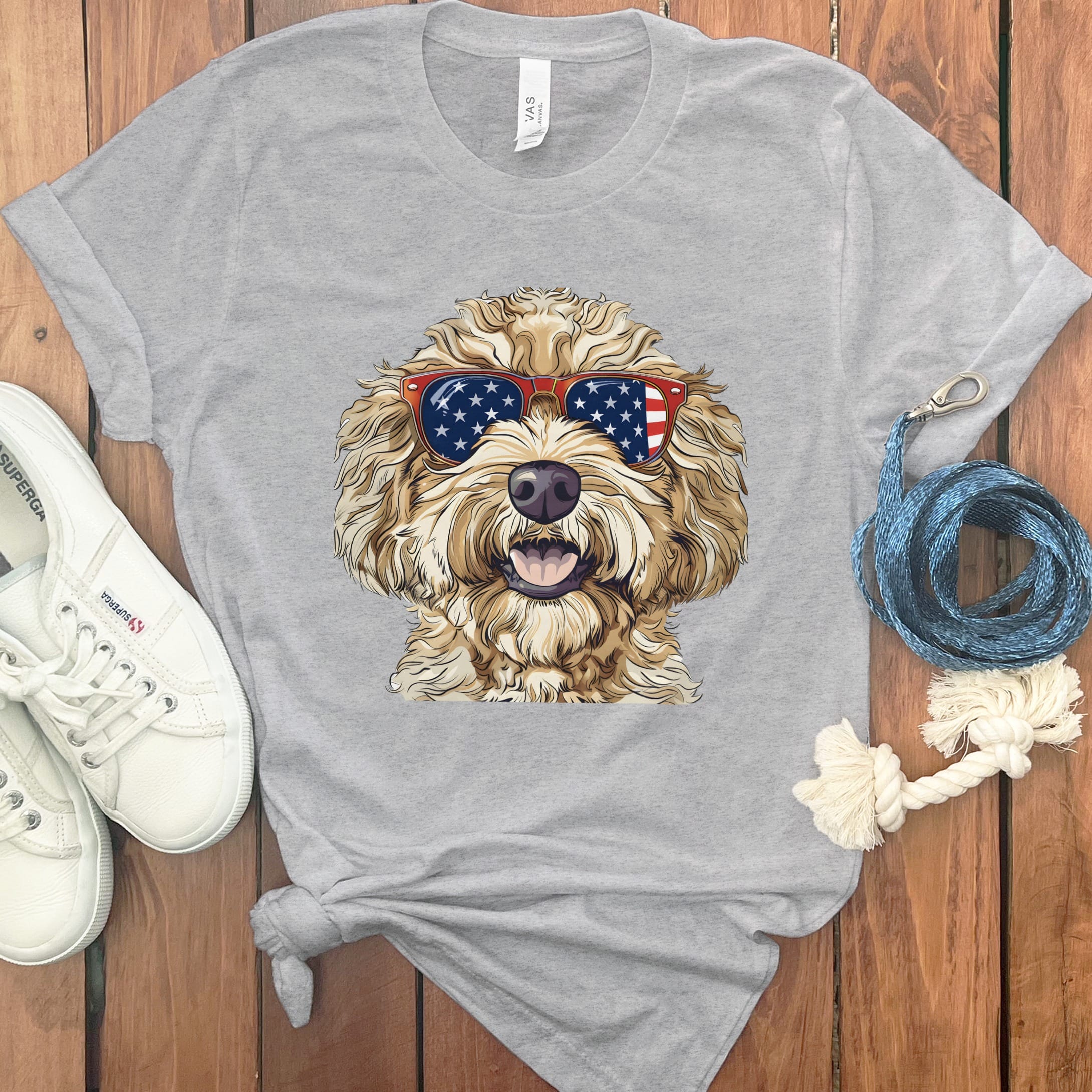 Patriotic Doodle Sunglasses T-Shirt in Athletic Heather / M by Puppy Jo