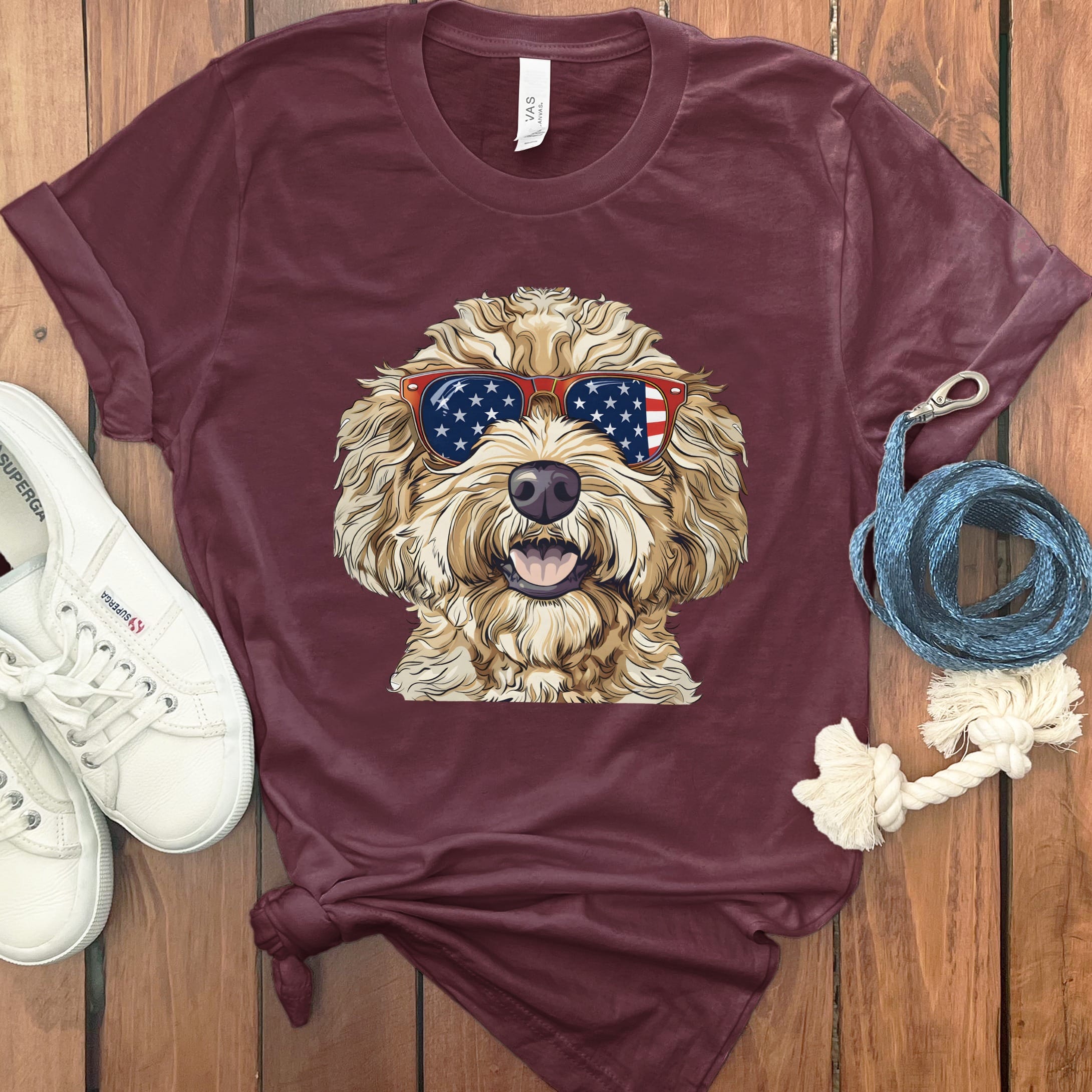 Patriotic Doodle Sunglasses T-Shirt in Maroon / M by Puppy Jo