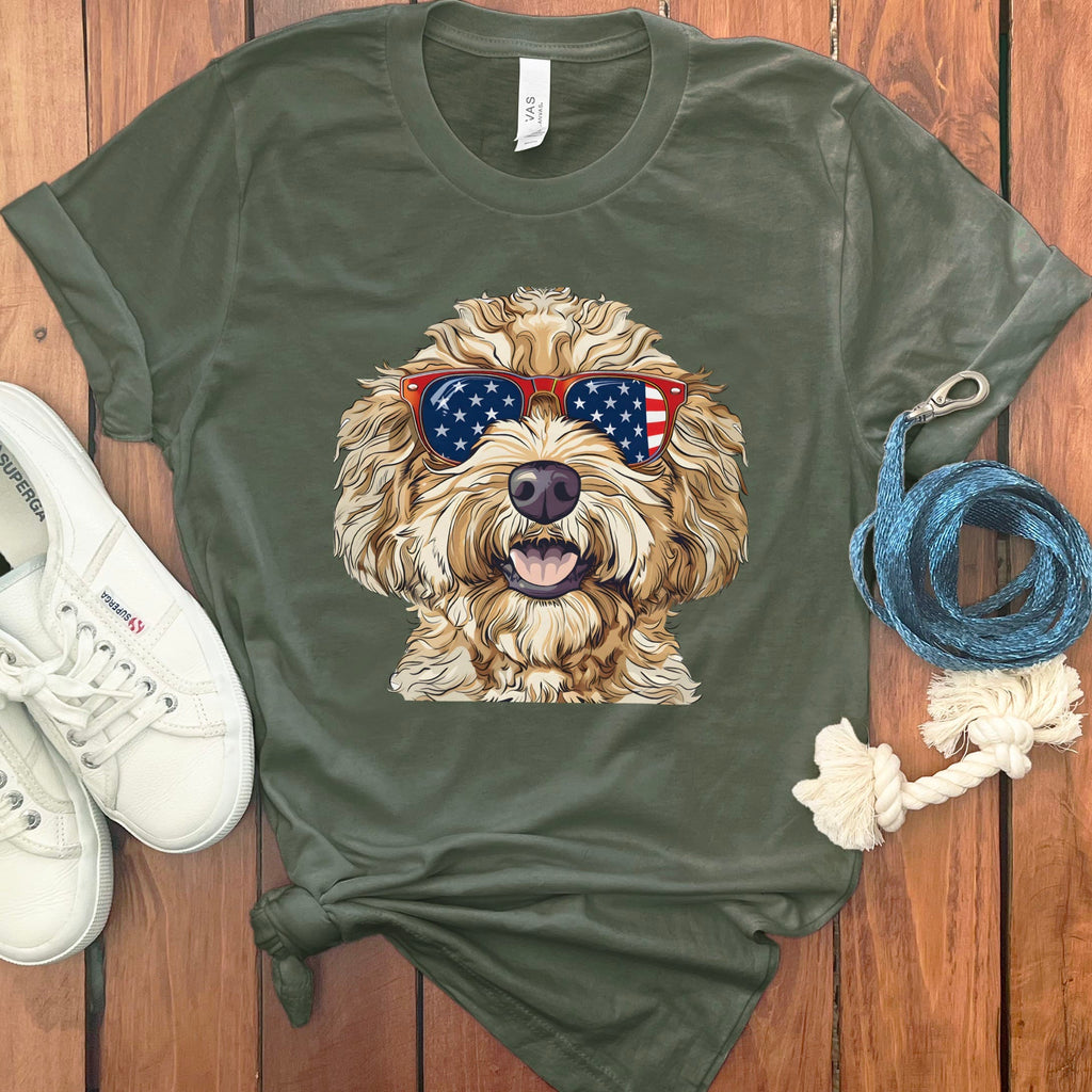 Patriotic Doodle Sunglasses T-Shirt in Military Green / M by Puppy Jo