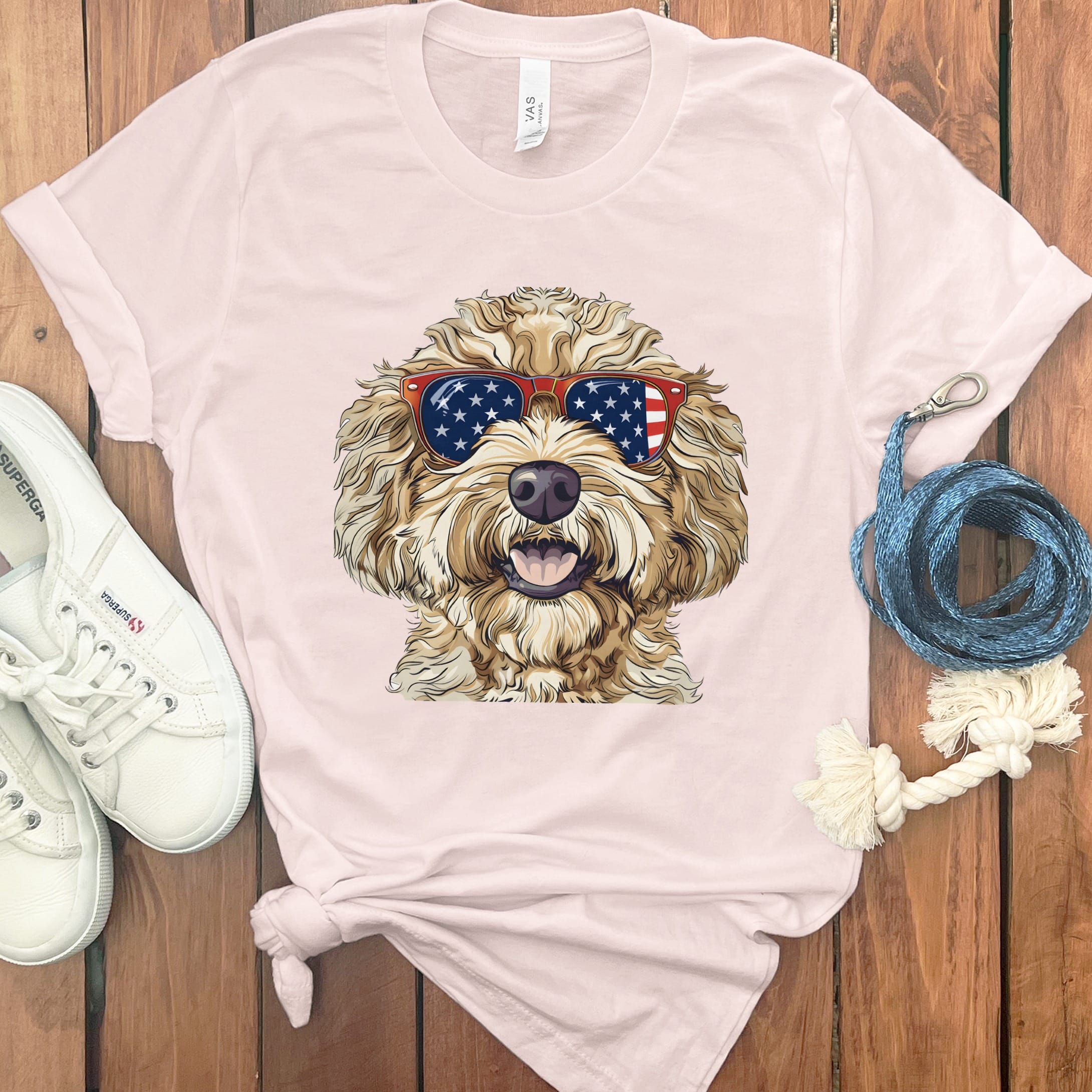 Patriotic Doodle Sunglasses T-Shirt in Soft Pink / M by Puppy Jo
