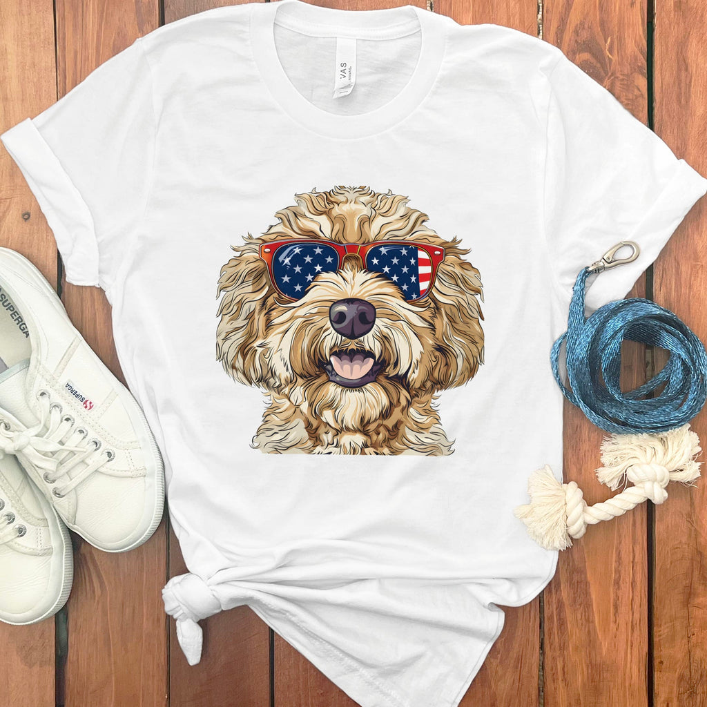 Patriotic Doodle Sunglasses T-Shirt in White / M by Puppy Jo