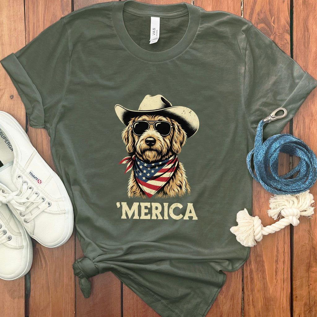 Patriotic Doodle T-Shirt in Military Green / S by Puppy Jo