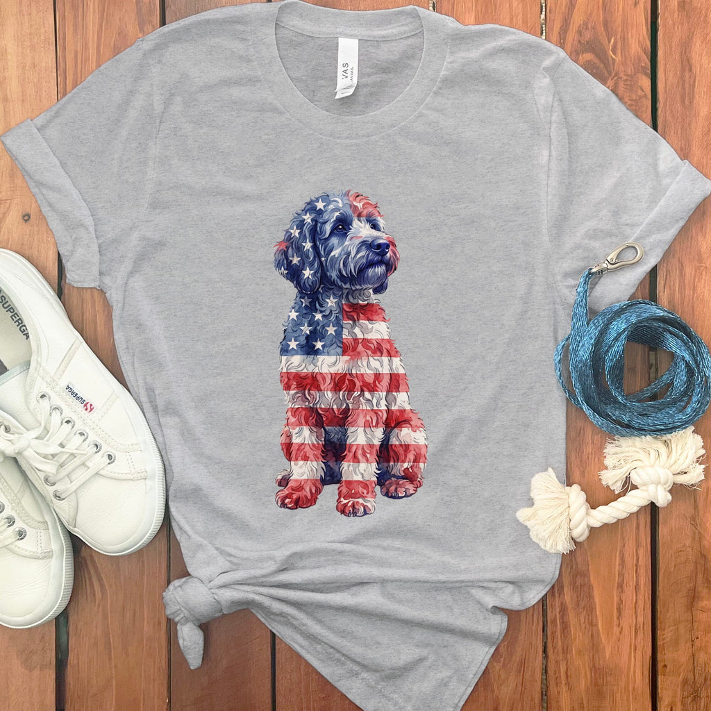 Patriotic Flag Doodle T-Shirt in Athletic Heather / S by Puppy Jo