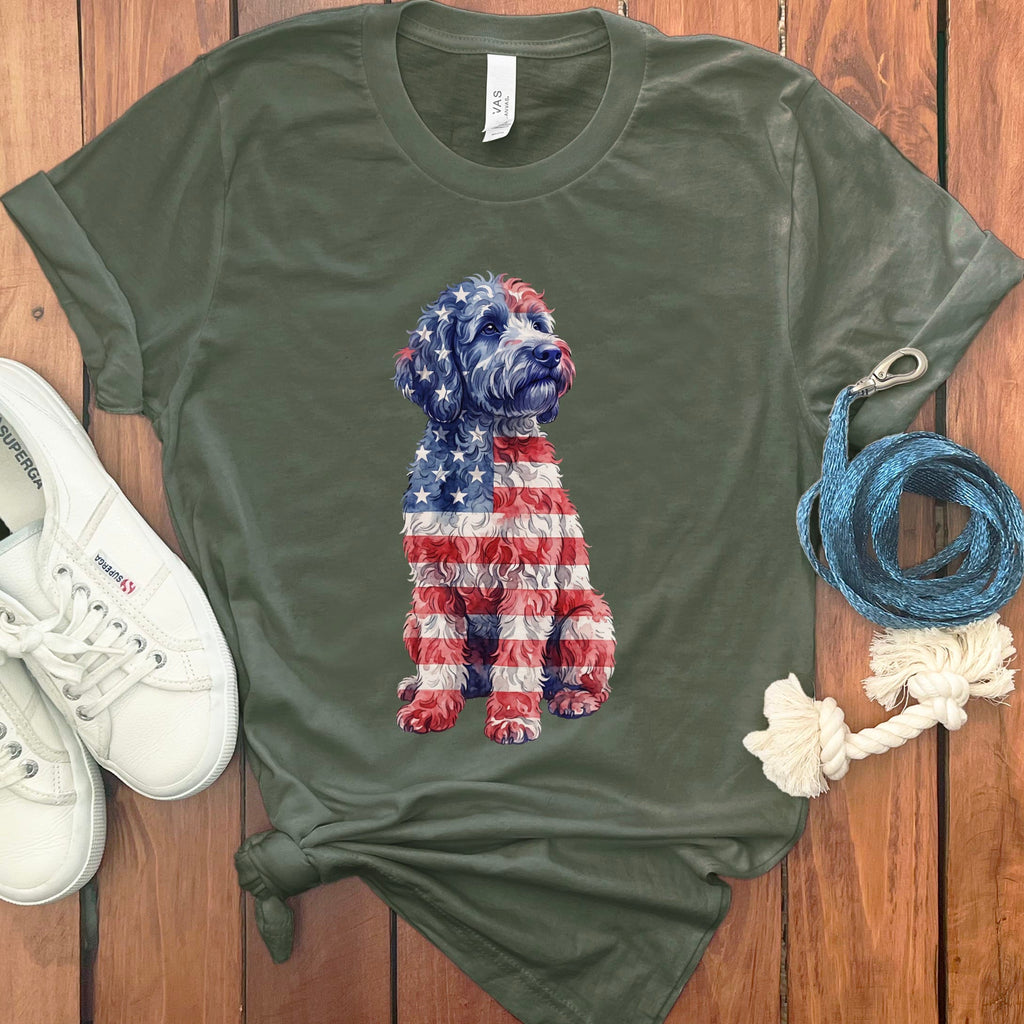 Patriotic Flag Doodle T-Shirt in Military Green / S by Puppy Jo