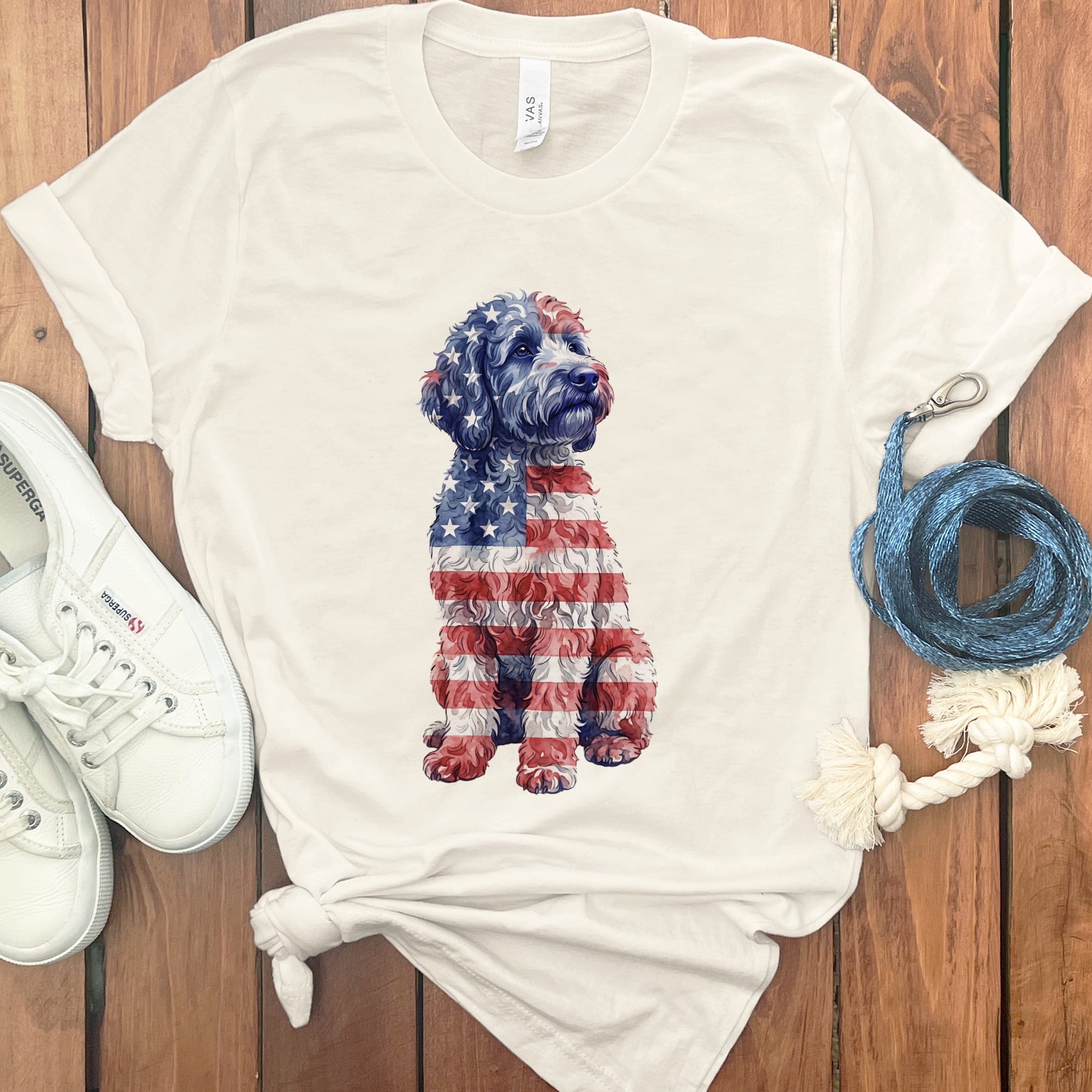 Patriotic Flag Doodle T-Shirt in Natural / S by Puppy Jo