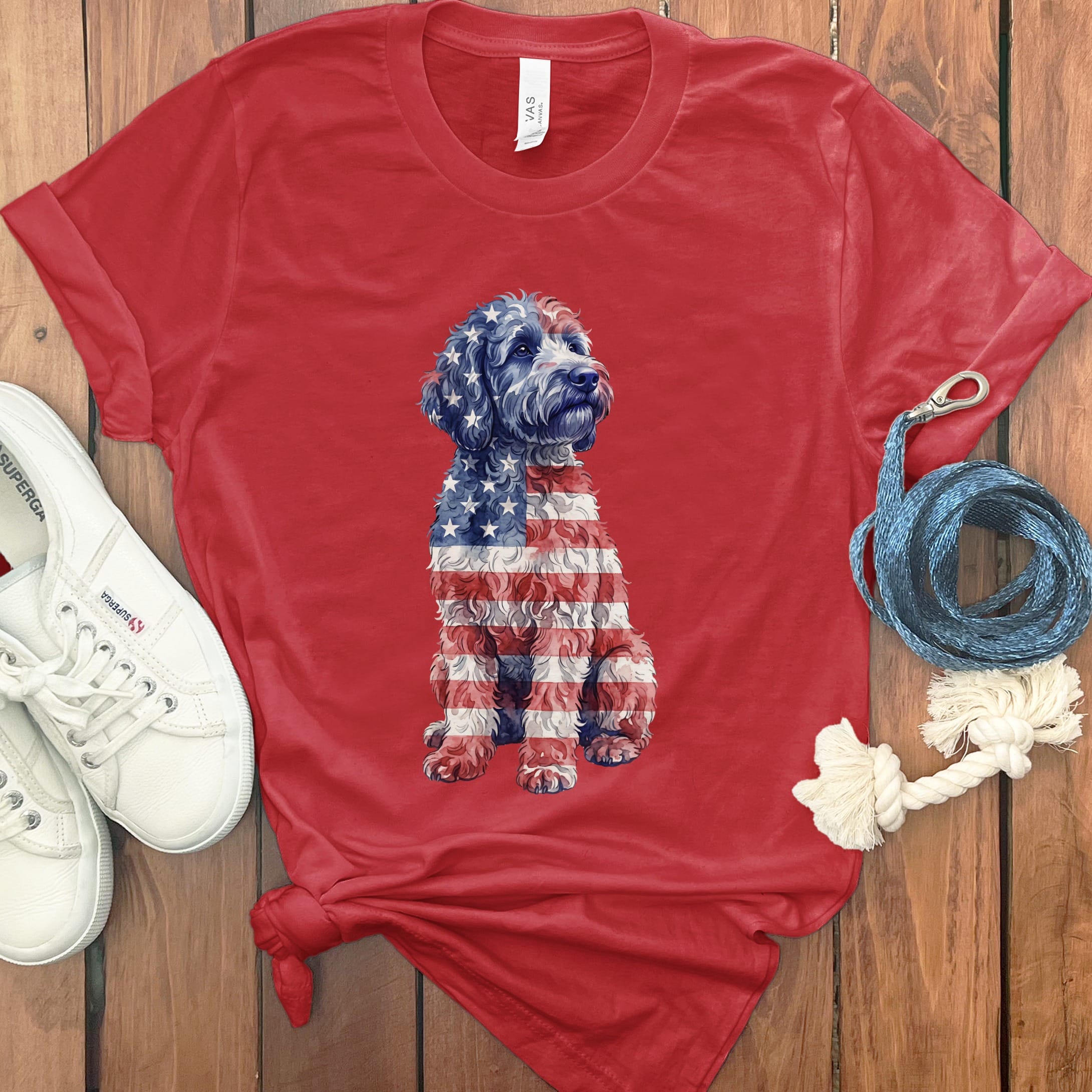 Patriotic Flag Doodle T-Shirt in Red / S by Puppy Jo