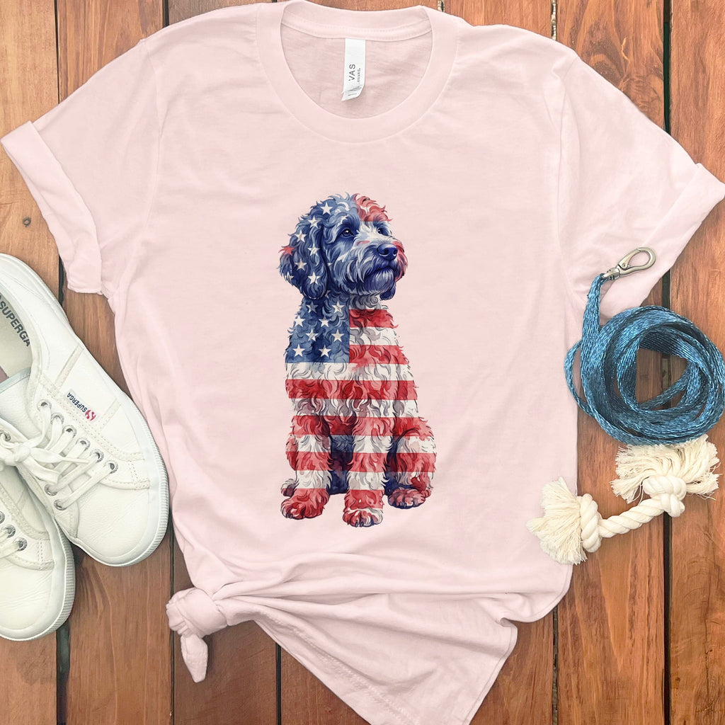 Patriotic Flag Doodle T-Shirt in Soft Pink / S by Puppy Jo