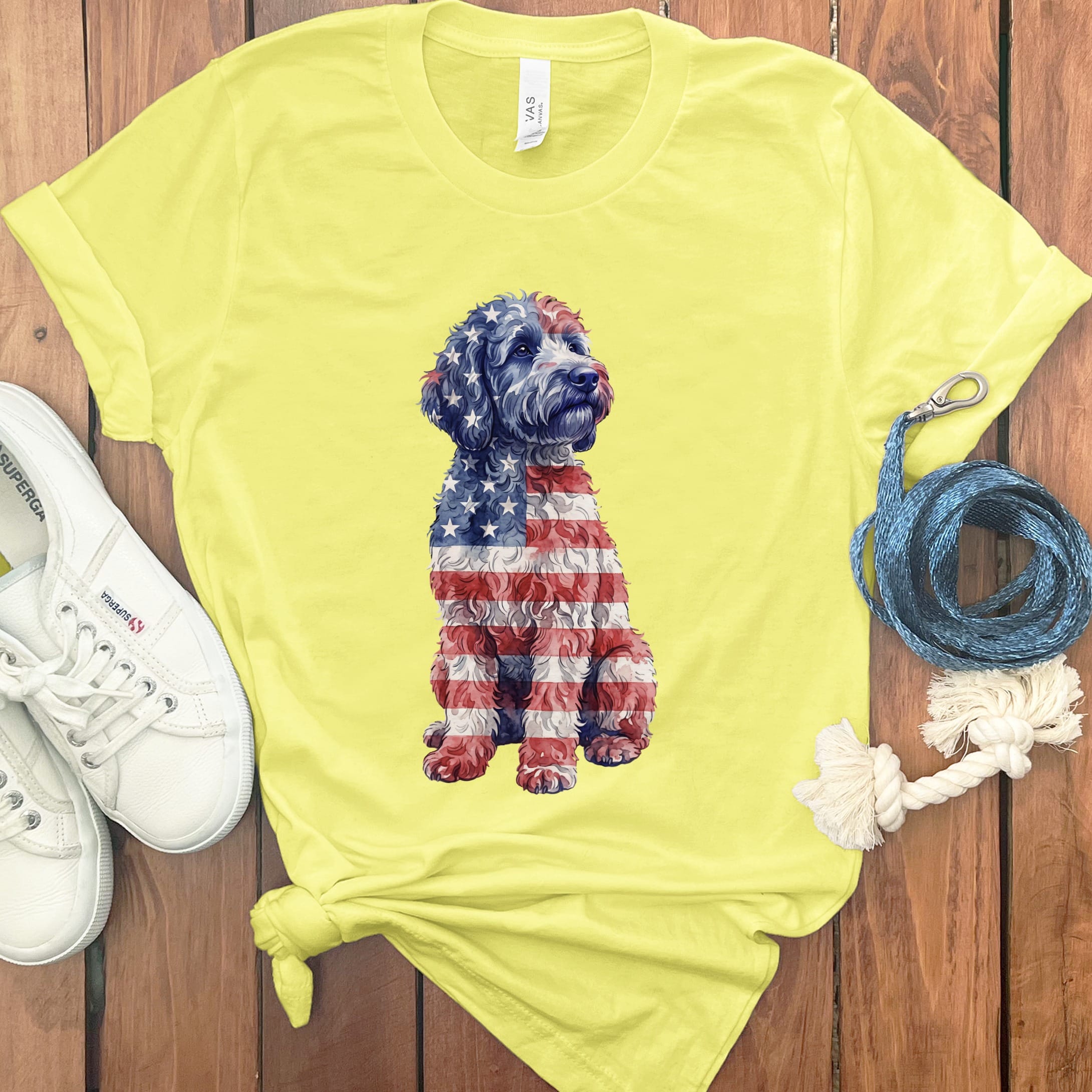 Patriotic Flag Doodle T-Shirt in Yellow / S by Puppy Jo