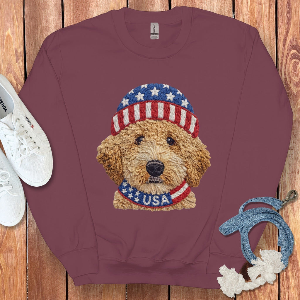 Patriotic Golden Doodle Sweatshirt in Maroon / S by Puppy Jo
