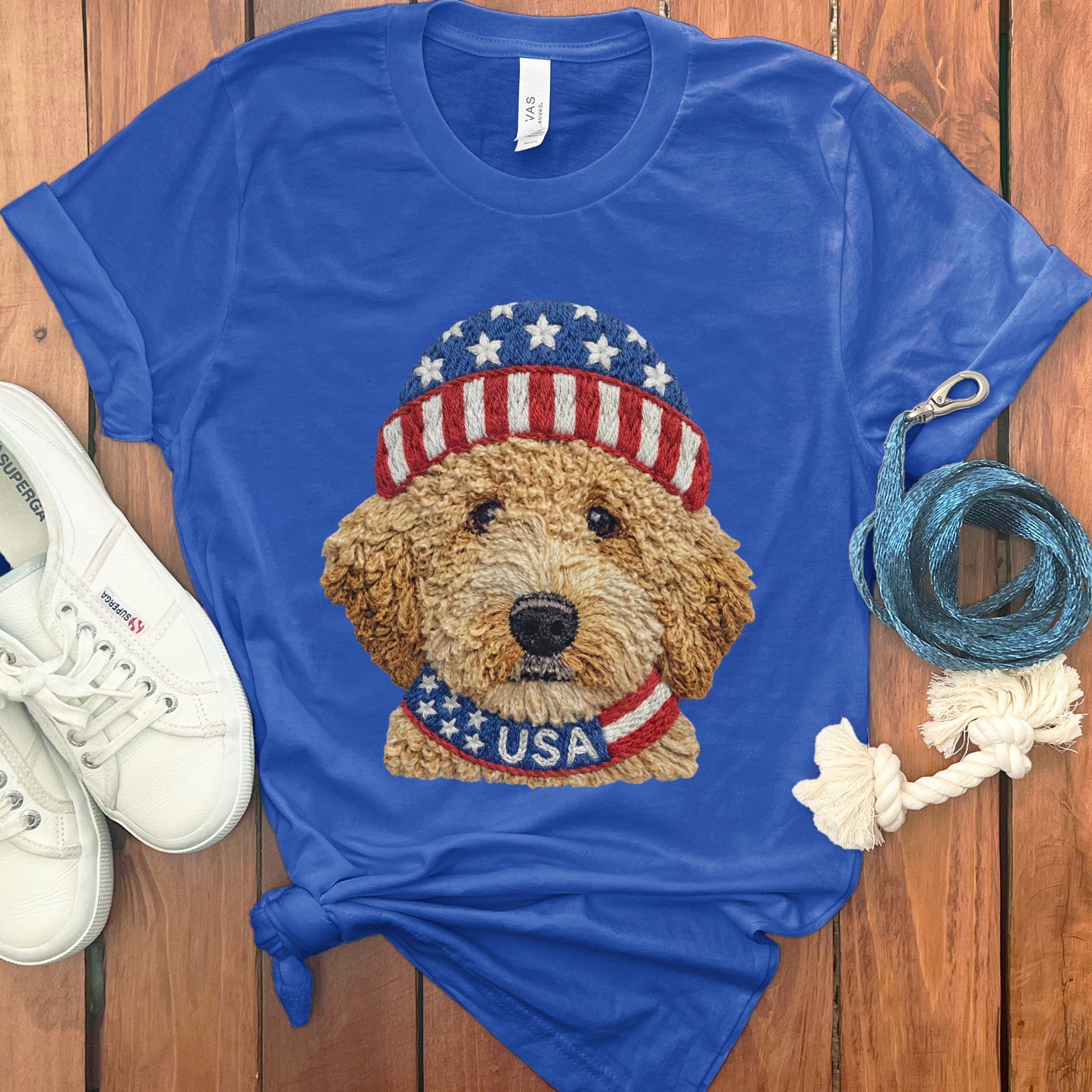 Patriotic Golden Doodle T-Shirt in True Royal / S by Puppy Jo