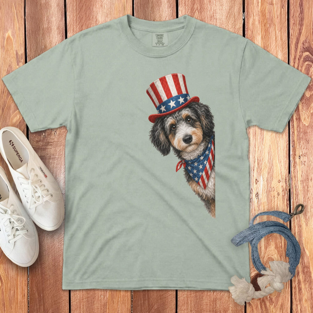 Patriotic Peeking Aussiedoodle Signature T-Shirt in Bay / S by Puppy Jo