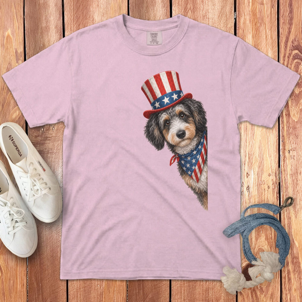 Patriotic Peeking Aussiedoodle Signature T-Shirt in Blossom / S by Puppy Jo