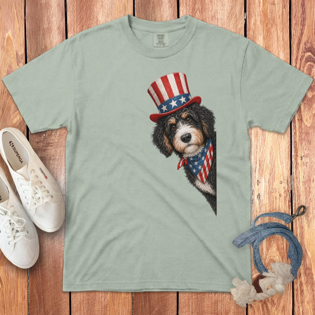 Patriotic Peeking Bernedoodle Signature T-Shirt in Bay / S by Puppy Jo