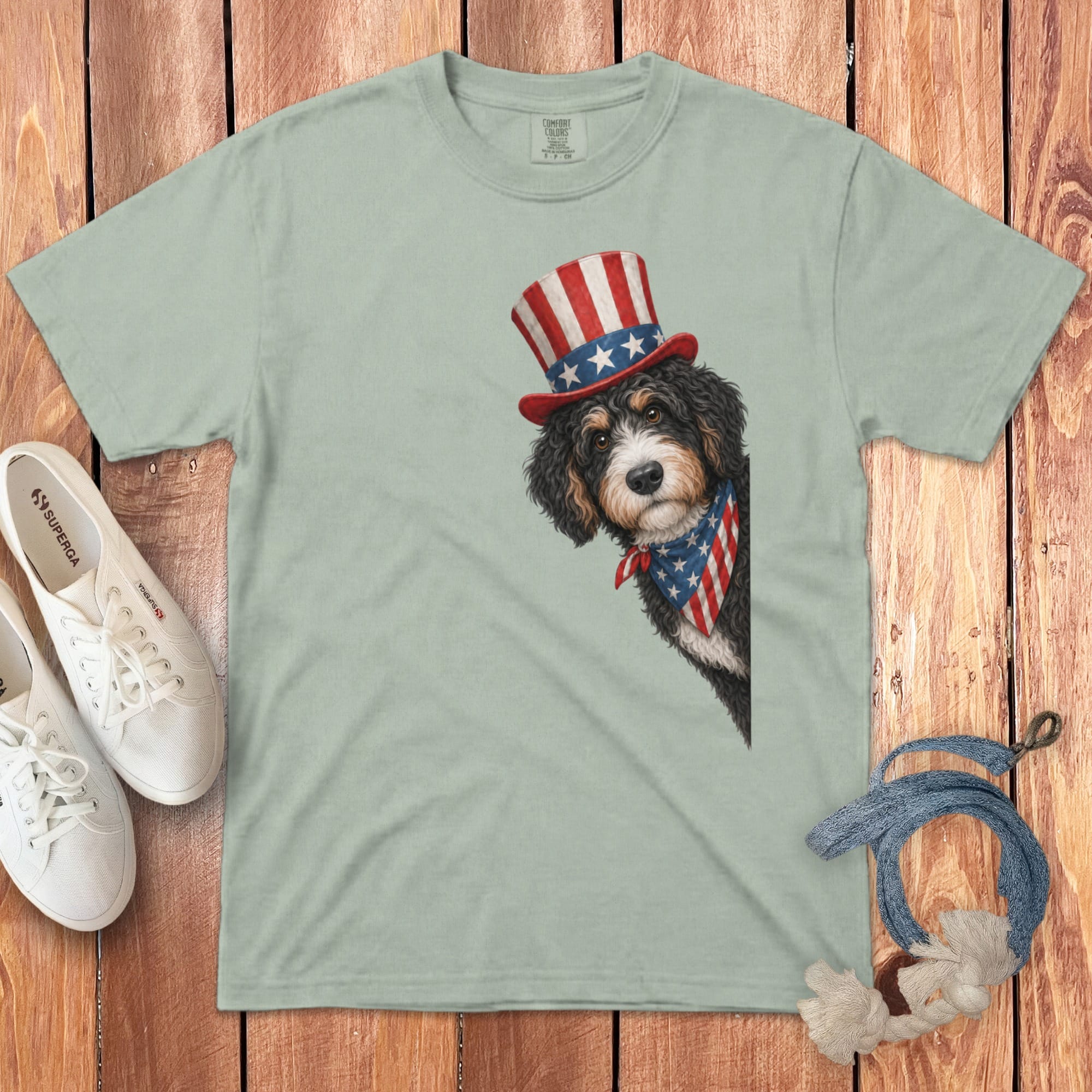 Patriotic Peeking Bernedoodle Signature T-Shirt in Bay / S by Puppy Jo