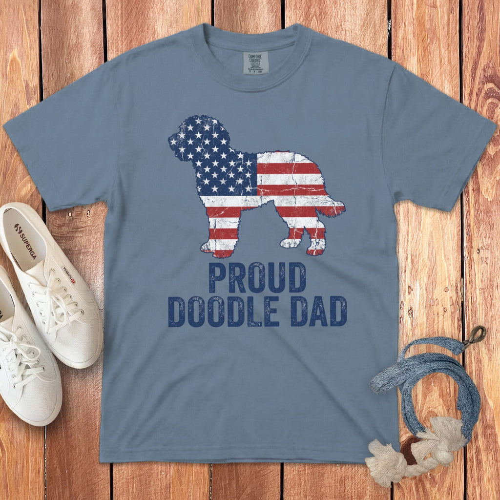 Patriotic Proud Doodle Dad Signature T-Shirt in Blue Jean / M by Puppy Jo