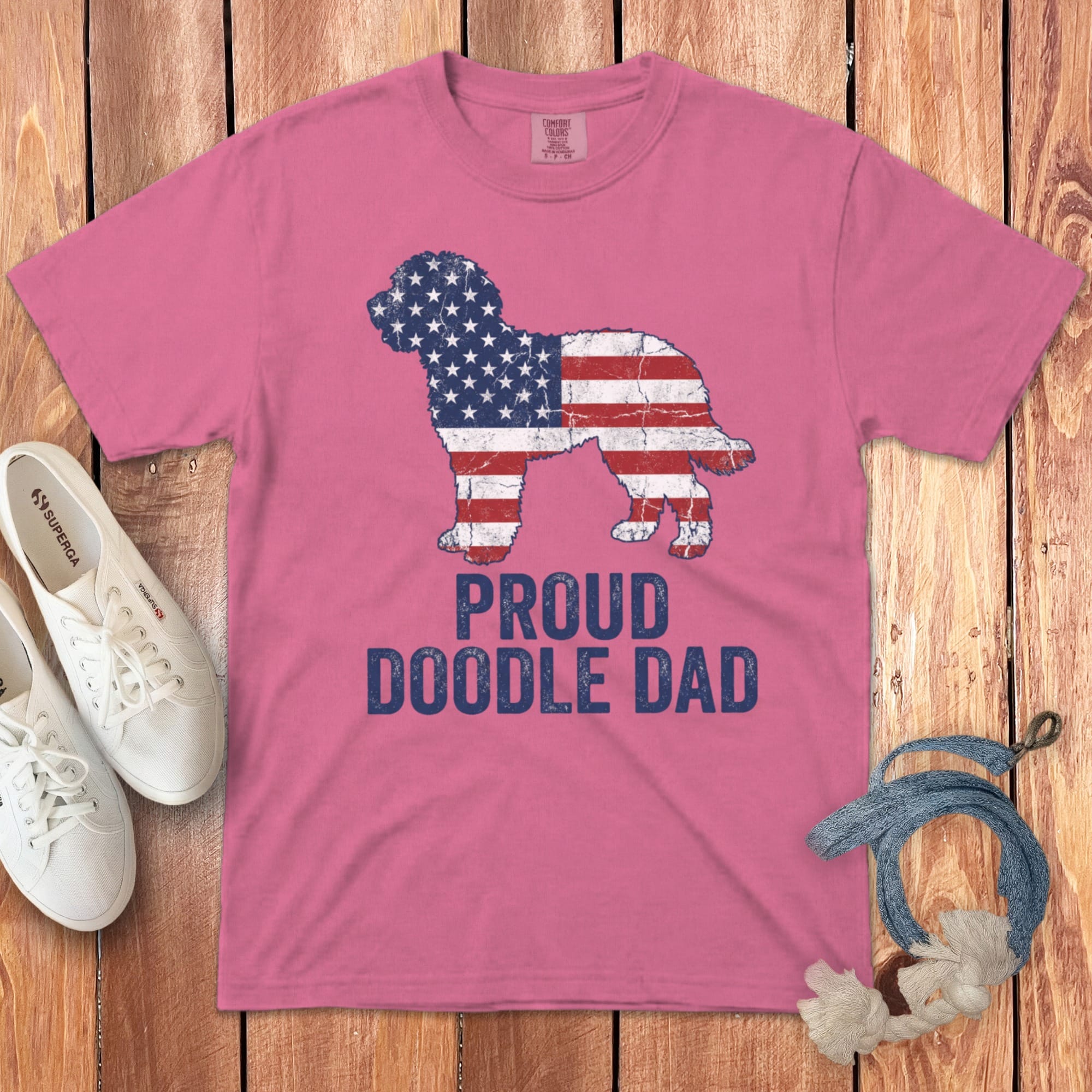 Patriotic Proud Doodle Dad Signature T-Shirt in Crunchberry / M by Puppy Jo