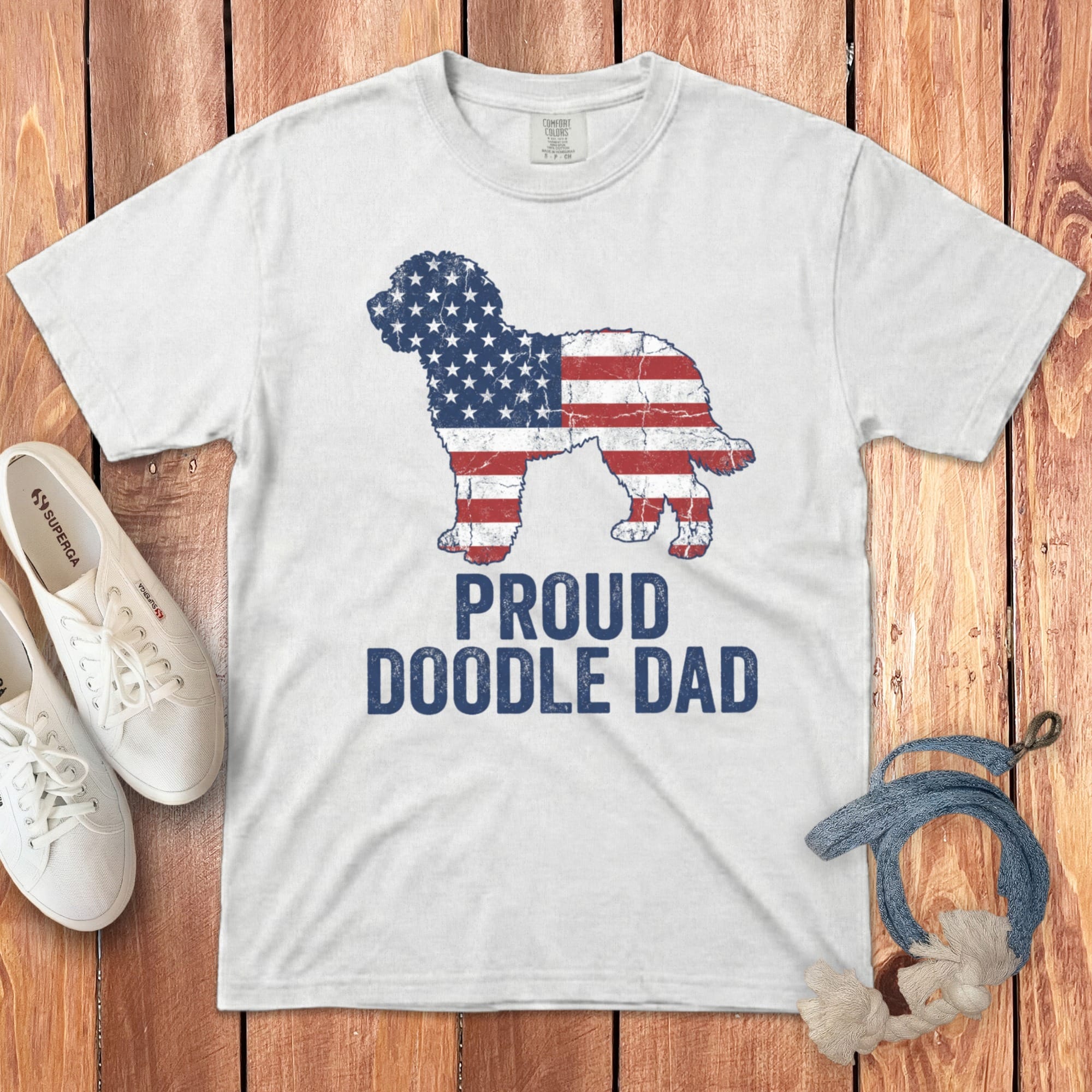 Patriotic Proud Doodle Dad Signature T-Shirt in White / M by Puppy Jo