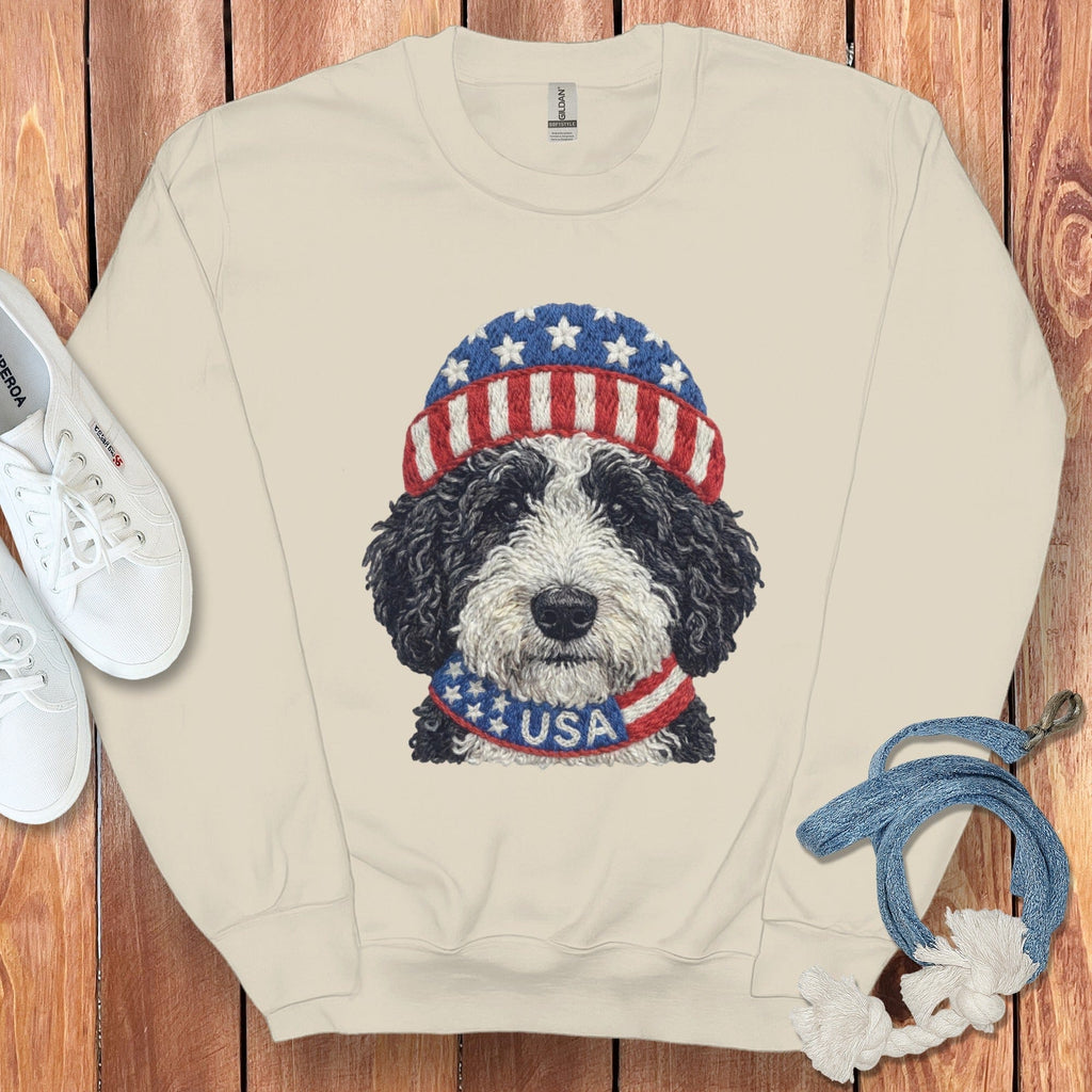 Patriotic Schnoodle Sweatshirt in Sand / S by Puppy Jo