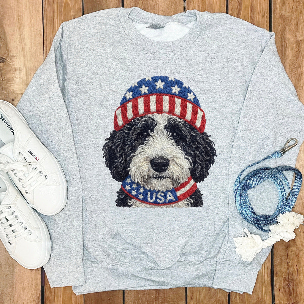 Patriotic Schnoodle Sweatshirt in Sport Grey / S by Puppy Jo