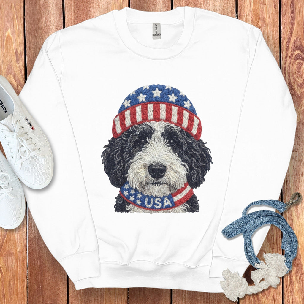 Patriotic Schnoodle Sweatshirt in White / S by Puppy Jo