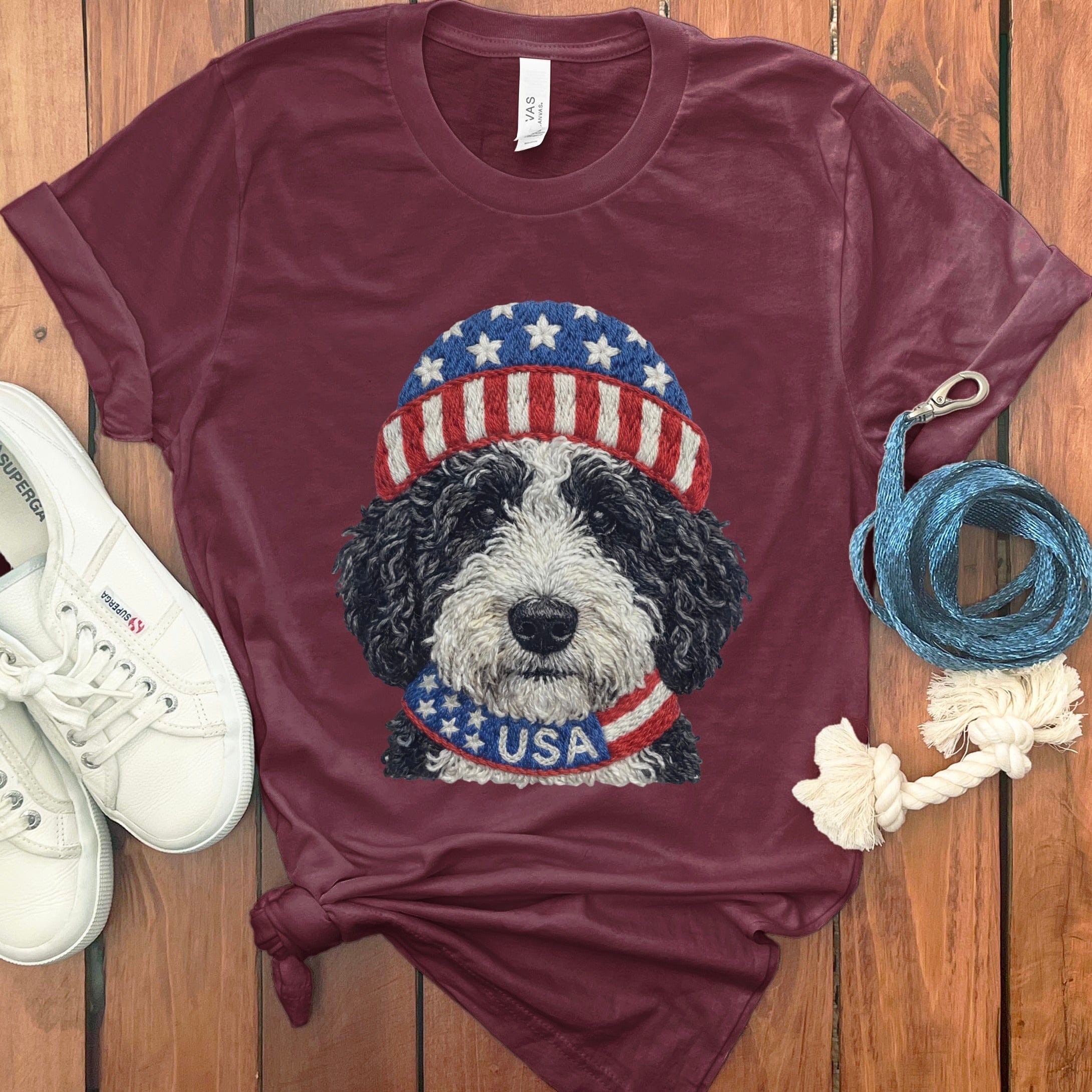Patriotic Schnoodle T-Shirt in Maroon / S by Puppy Jo
