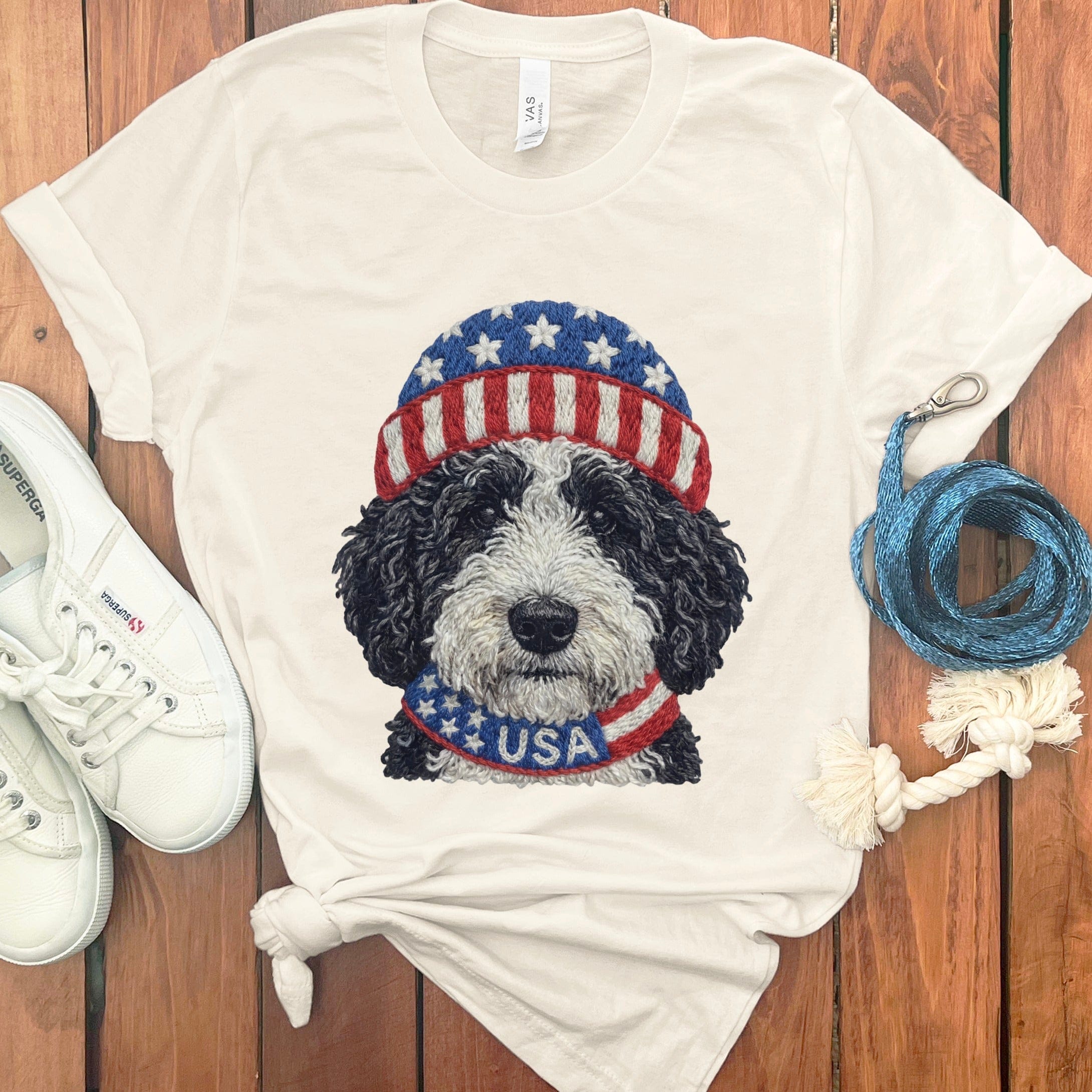 Patriotic Schnoodle T-Shirt in Natural / S by Puppy Jo