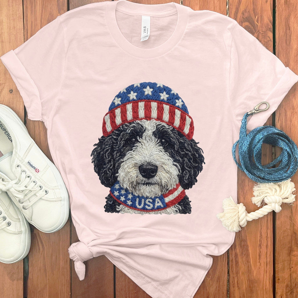 Patriotic Schnoodle T-Shirt in Soft Pink / S by Puppy Jo