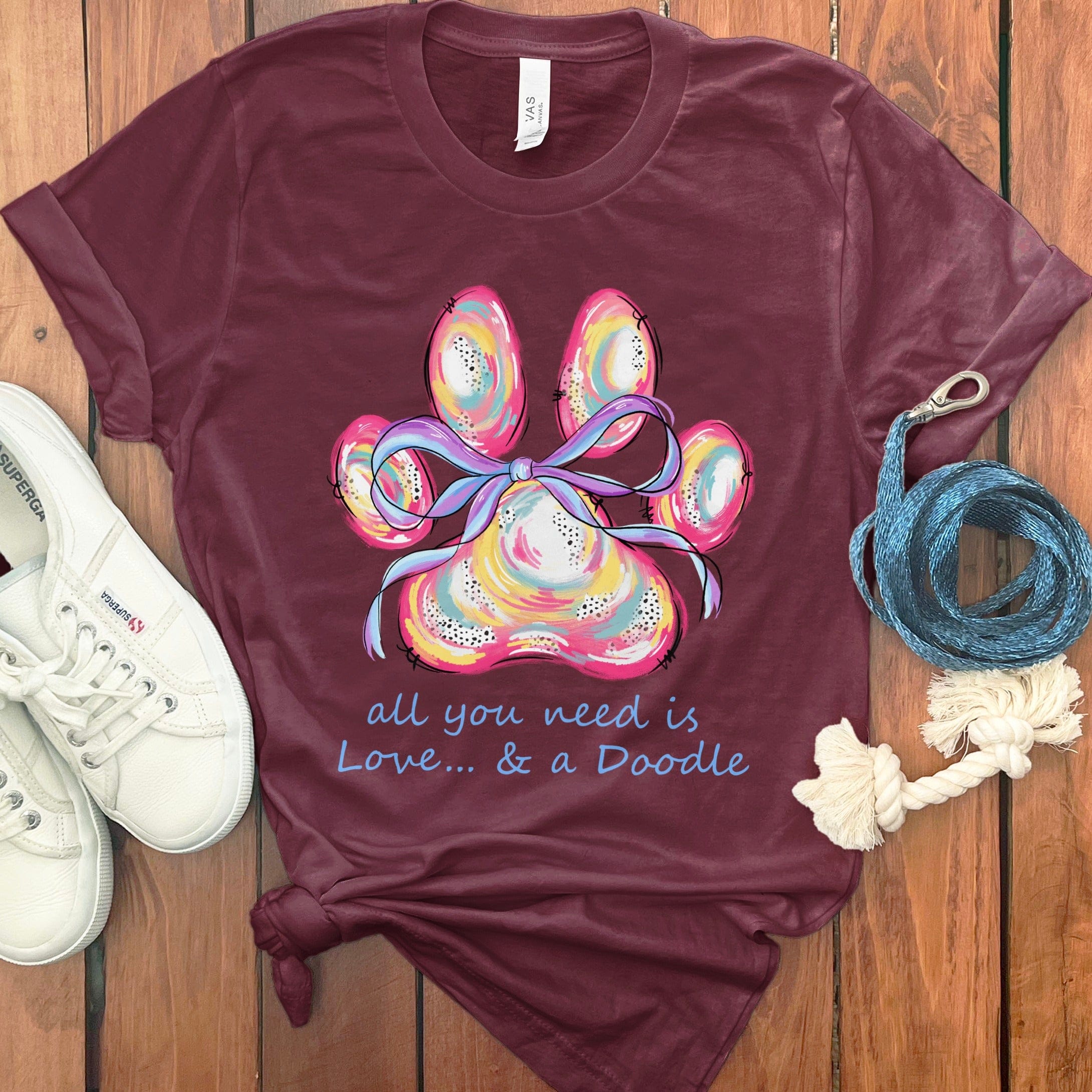 Paw Love Doodle T-Shirt in Maroon / S by Puppy Jo